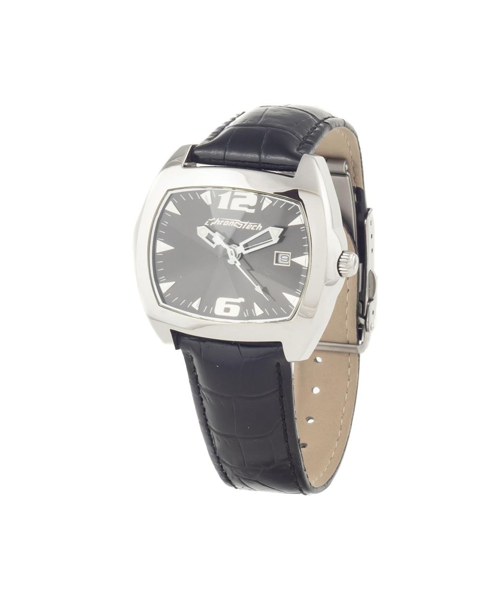 Chronotech Unisex's Black Leather Watch - One Size