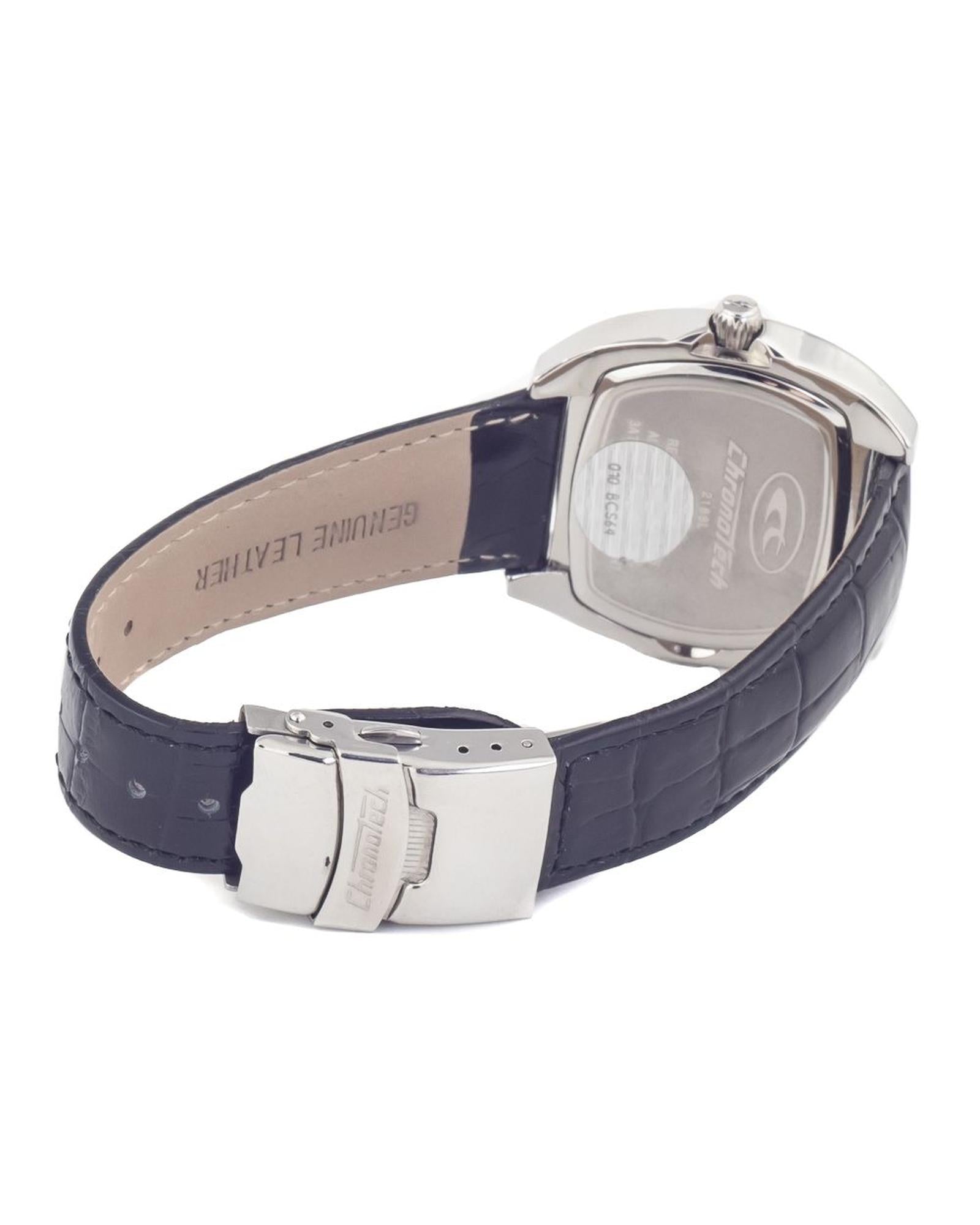 Chronotech Unisex's Black Leather Watch - One Size