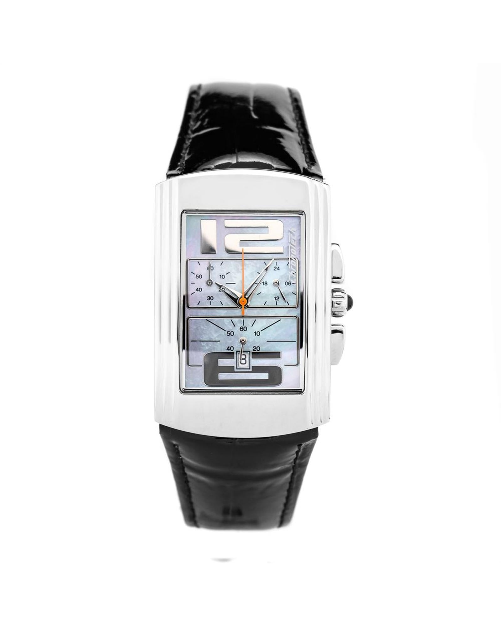 Chronotech Unisex's Black Leather Watch - One Size