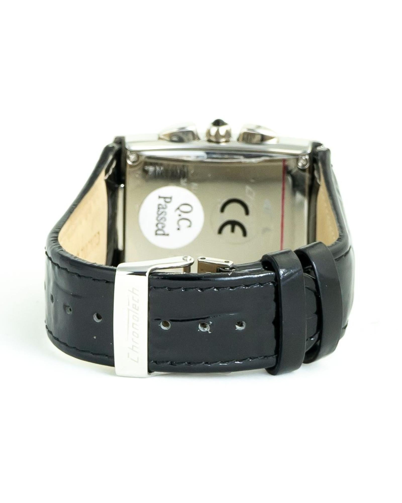 Chronotech Unisex's Black Leather Watch - One Size