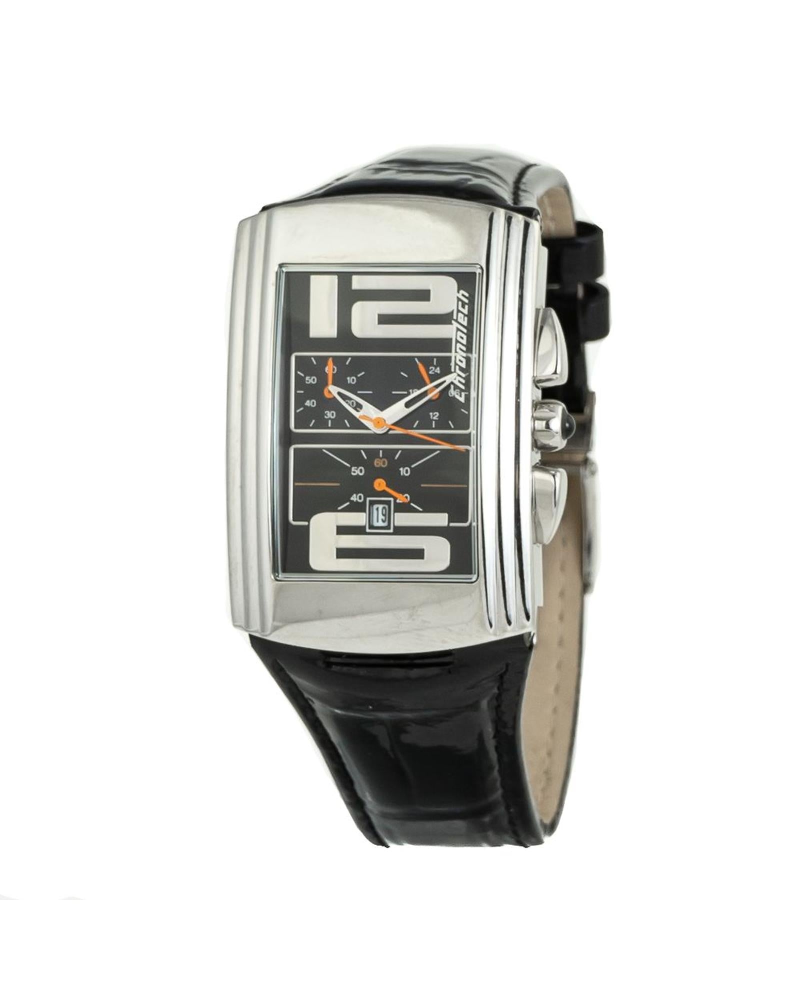 Chronotech Unisex's Black Leather Watch - One Size