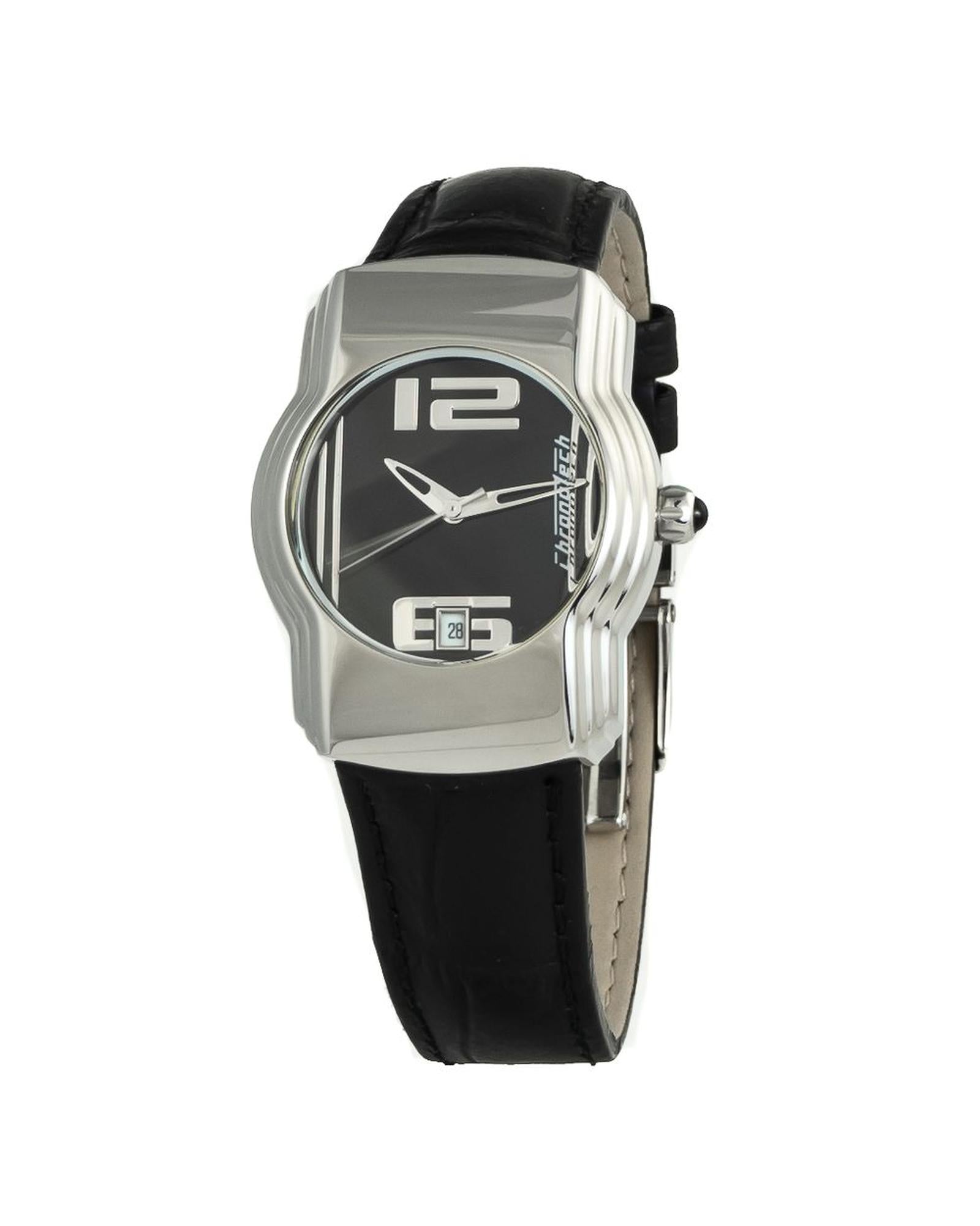 Chronotech Unisex's Black Leather Watch - One Size
