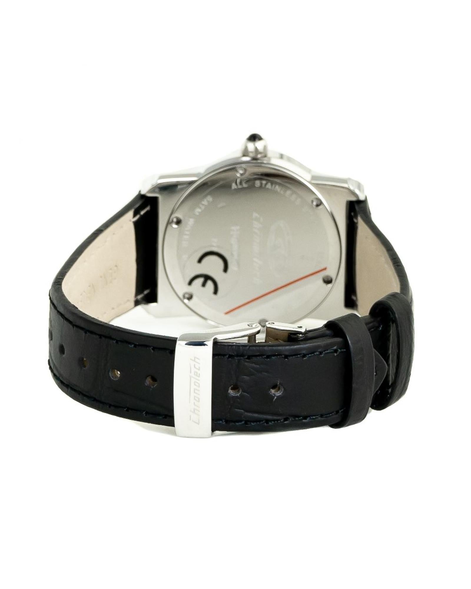 Chronotech Unisex's Black Leather Watch - One Size