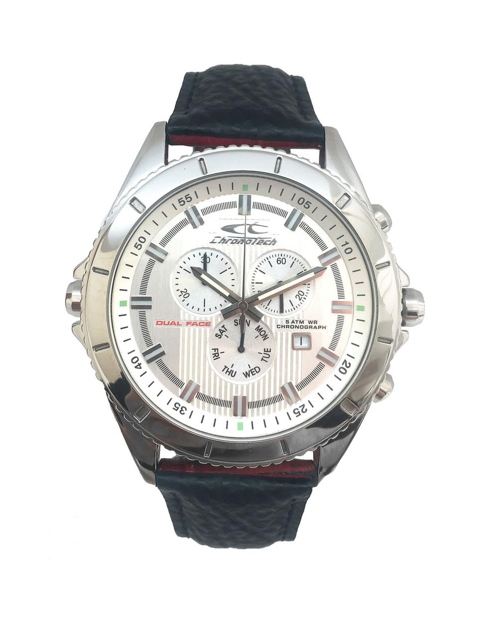 Chronotech Men's Black Leather Watch - One Size
