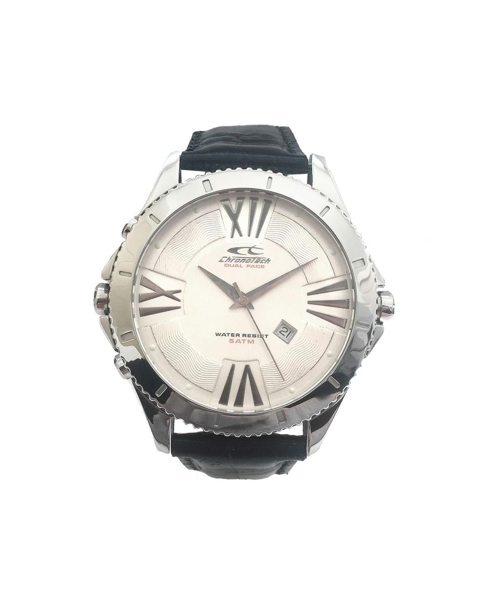 Chronotech Men's Black Leather Watch - One Size
