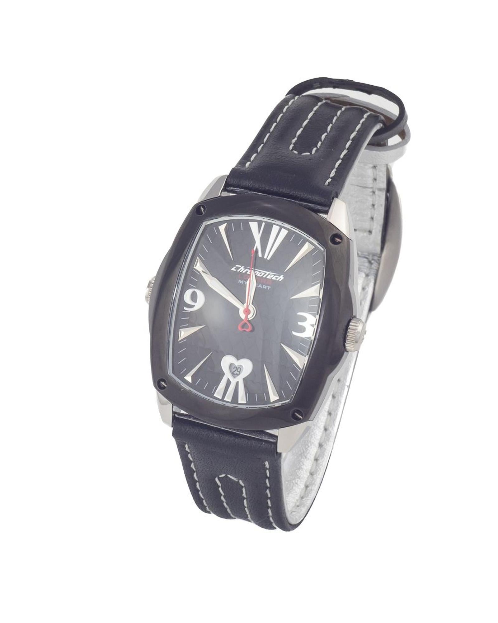 Chronotech Unisex's Black Leather Watch - One Size