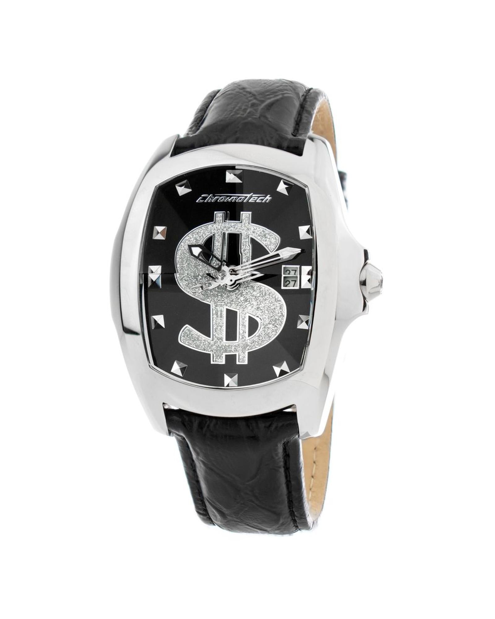 Chronotech Men's Black Leather Watch - One Size
