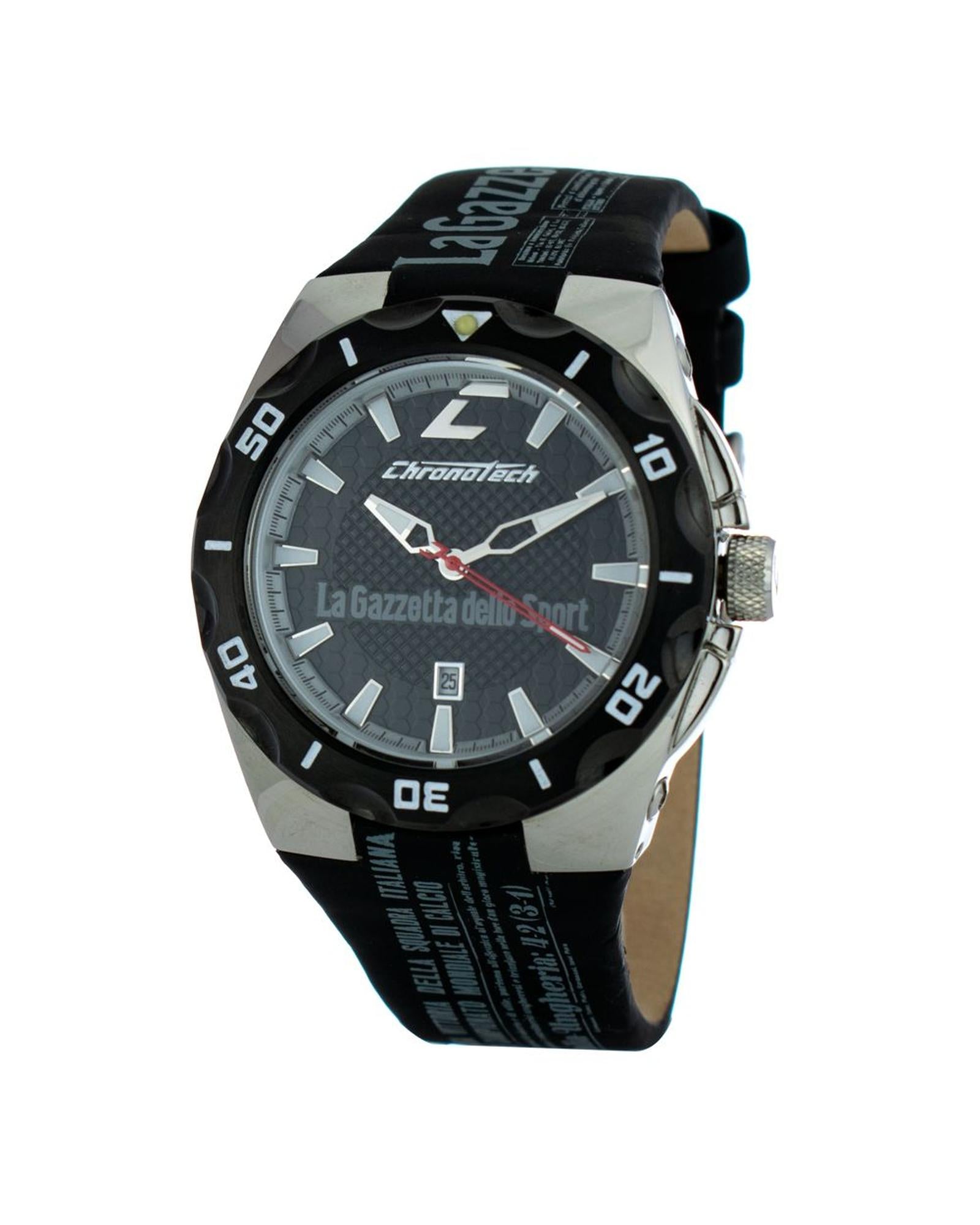 Chronotech Men's Black Leather Watch - One Size