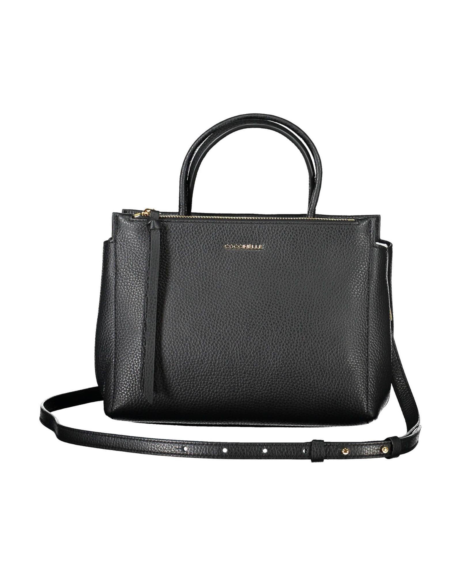 Coccinelle Women's Elegant Black Leather Handbag With Versatile Straps - One Size