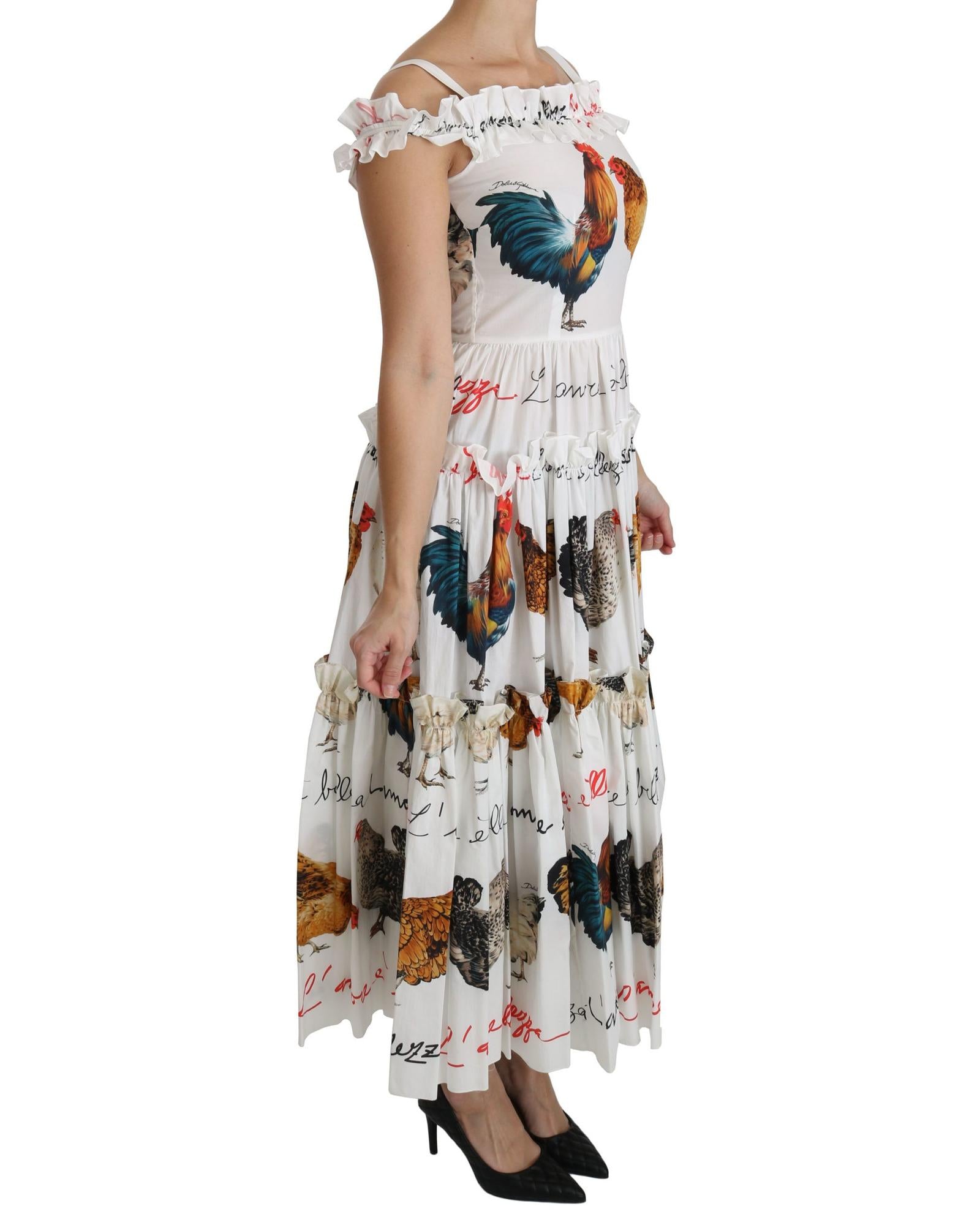100% Authentic Dolce & Gabbana Sheath Midi Dress with Rooster Print 38 IT Women 3