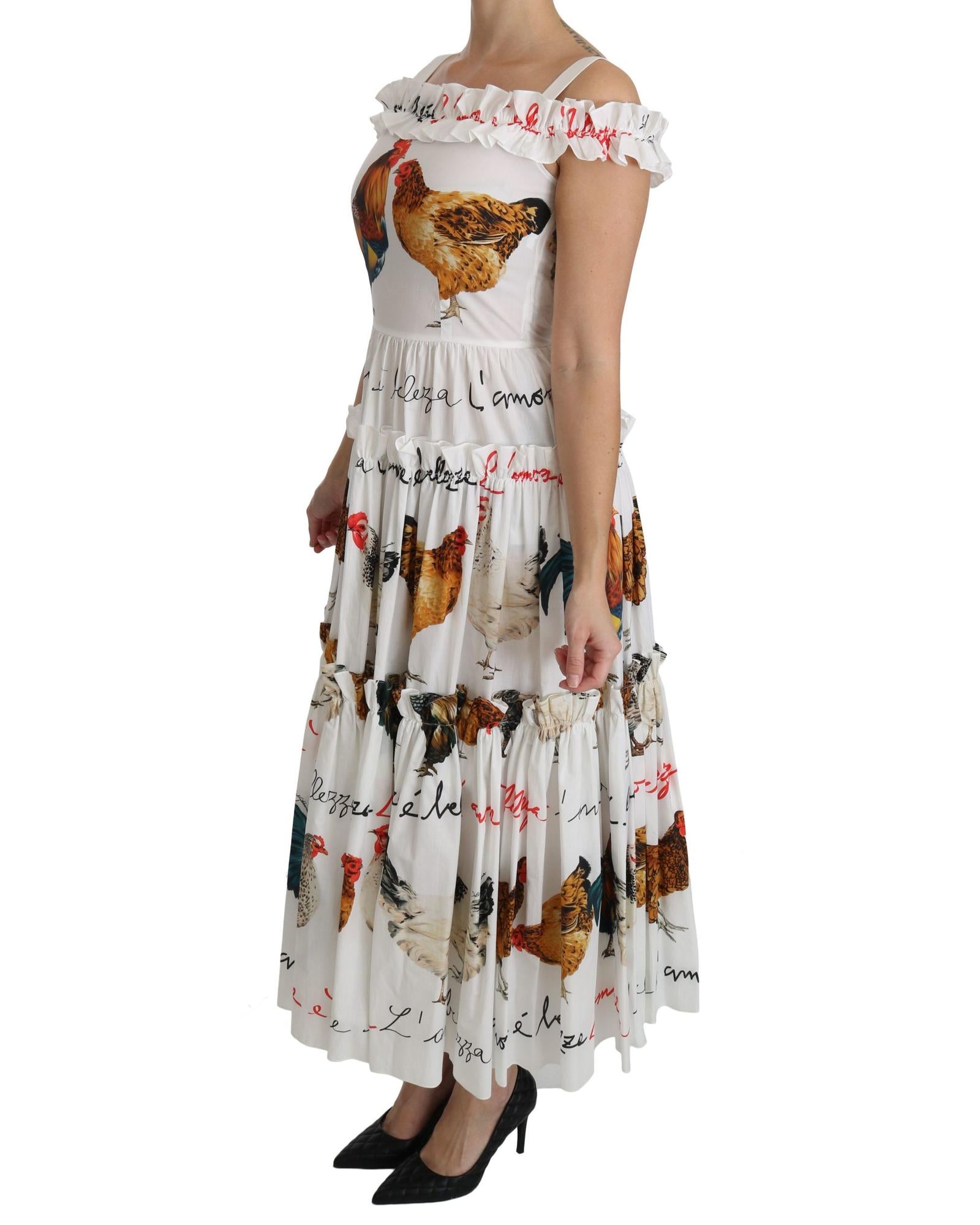 100% Authentic Dolce & Gabbana Sheath Midi Dress with Rooster Print 38 IT Women 4