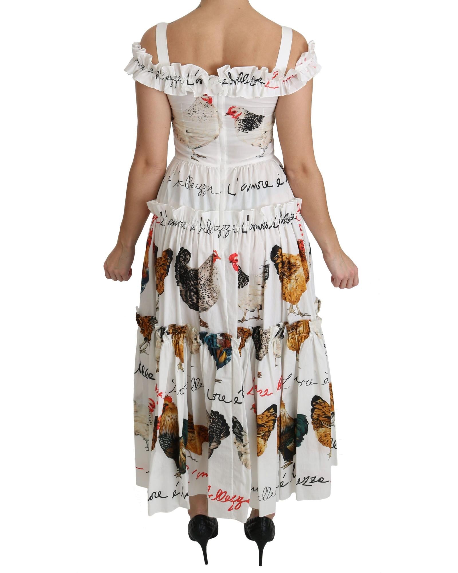 100% Authentic Dolce & Gabbana Sheath Midi Dress with Rooster Print 38 IT Women 5