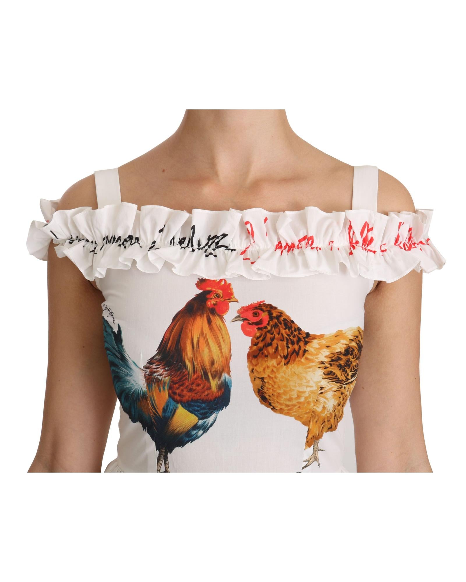 100% Authentic Dolce & Gabbana Sheath Midi Dress with Rooster Print 38 IT Women 6