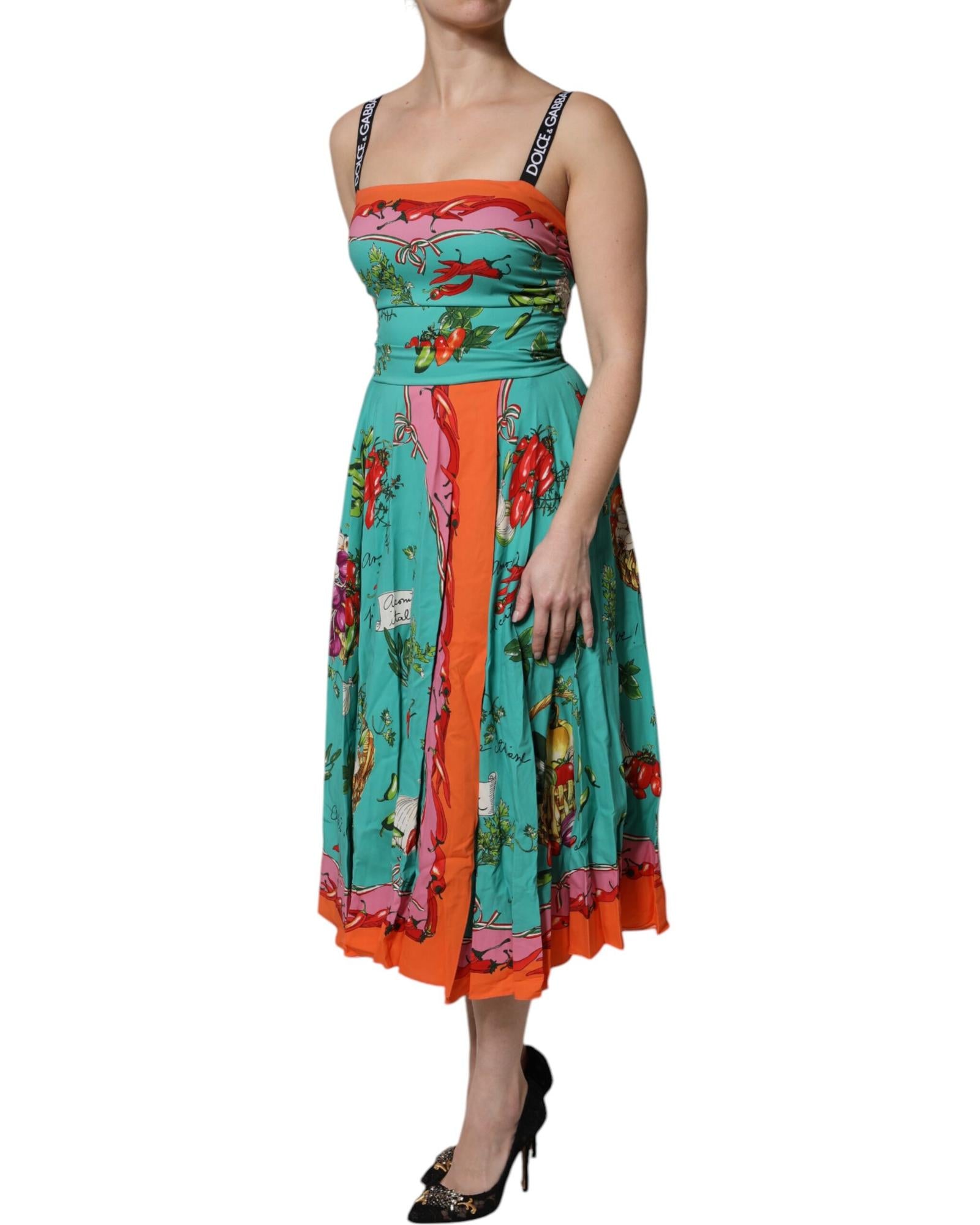Dolce & Gabbana Women's Multicolor Printed Silk Sleeveless Midi Dress - 42 IT 3
