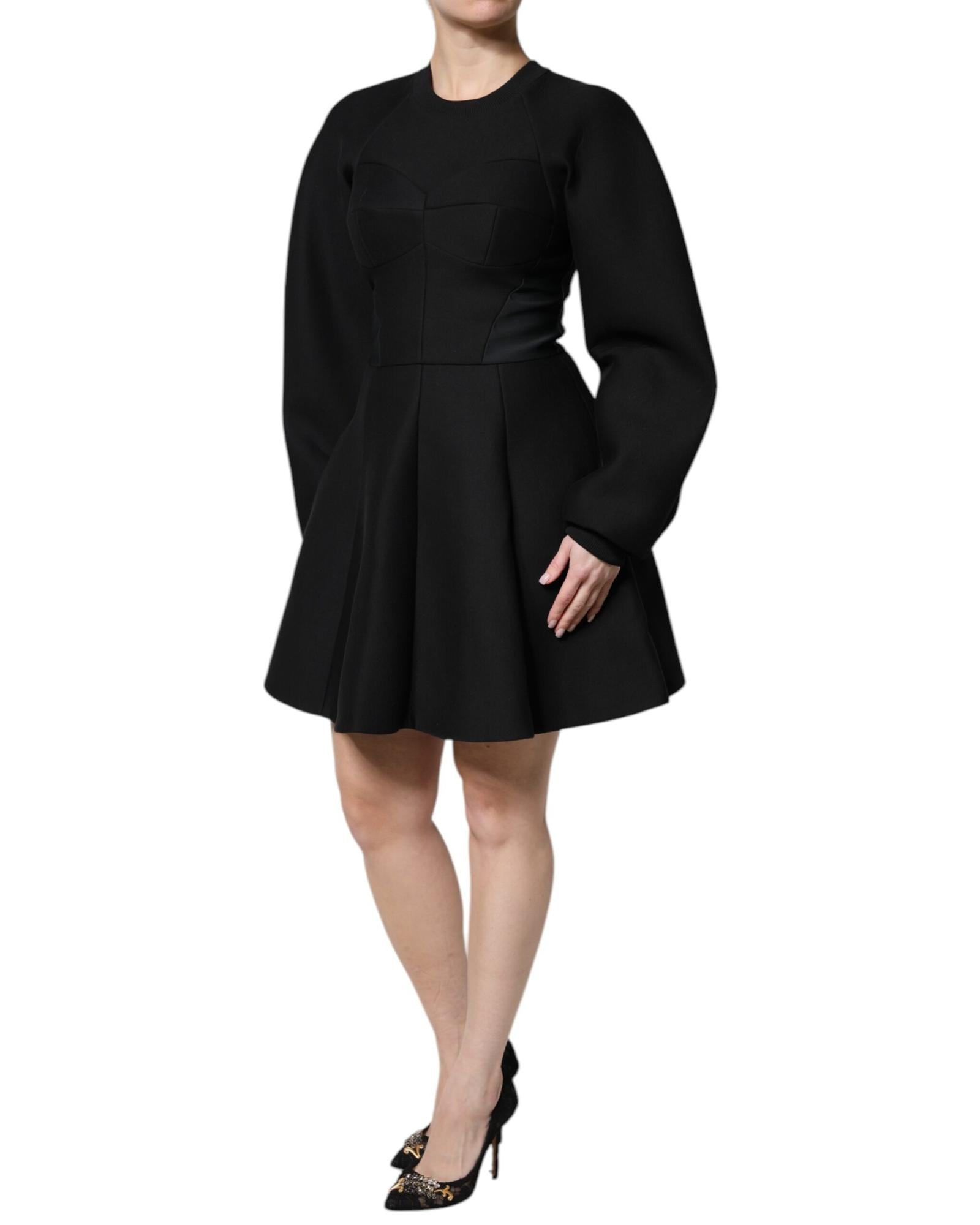 Dolce & Gabbana Women's Black Cotton Long Sleeves A-line Mini Dress - 38 IT 3