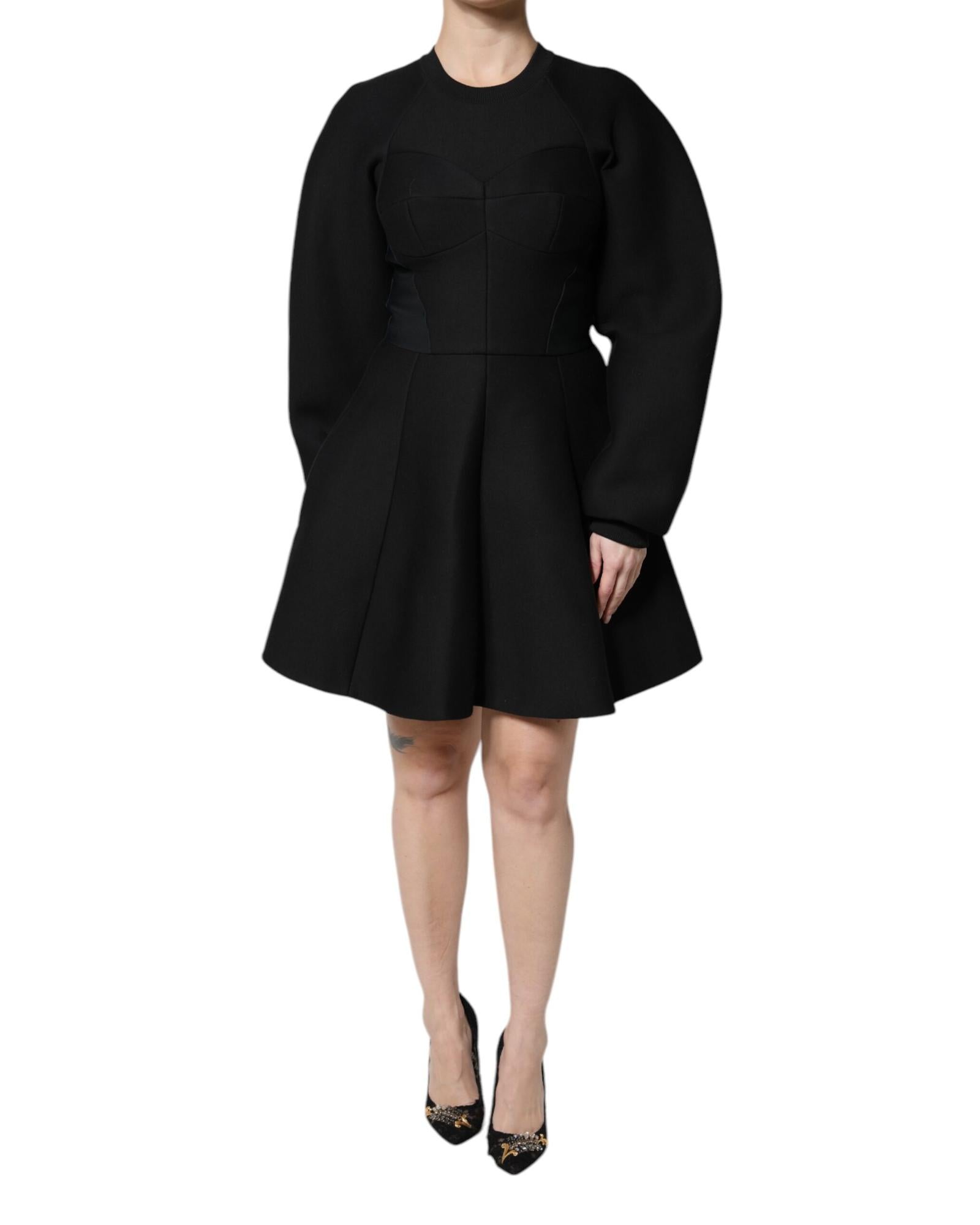 Dolce & Gabbana Women's Black Cotton Long Sleeves A-line Mini Dress - 42 IT
