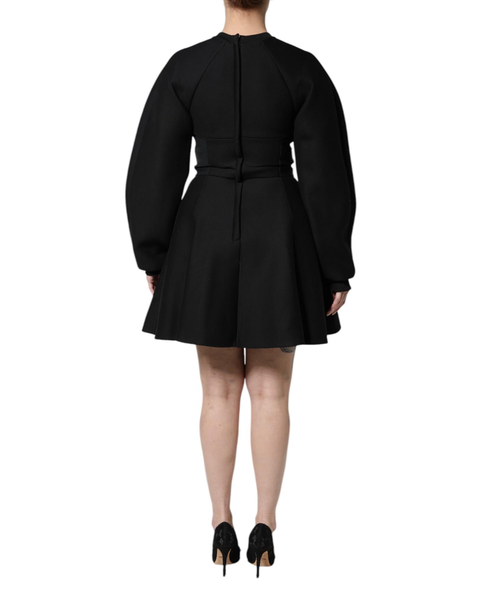Dolce & Gabbana Women's Black Cotton Long Sleeves A-line Mini Dress - 42 IT 3