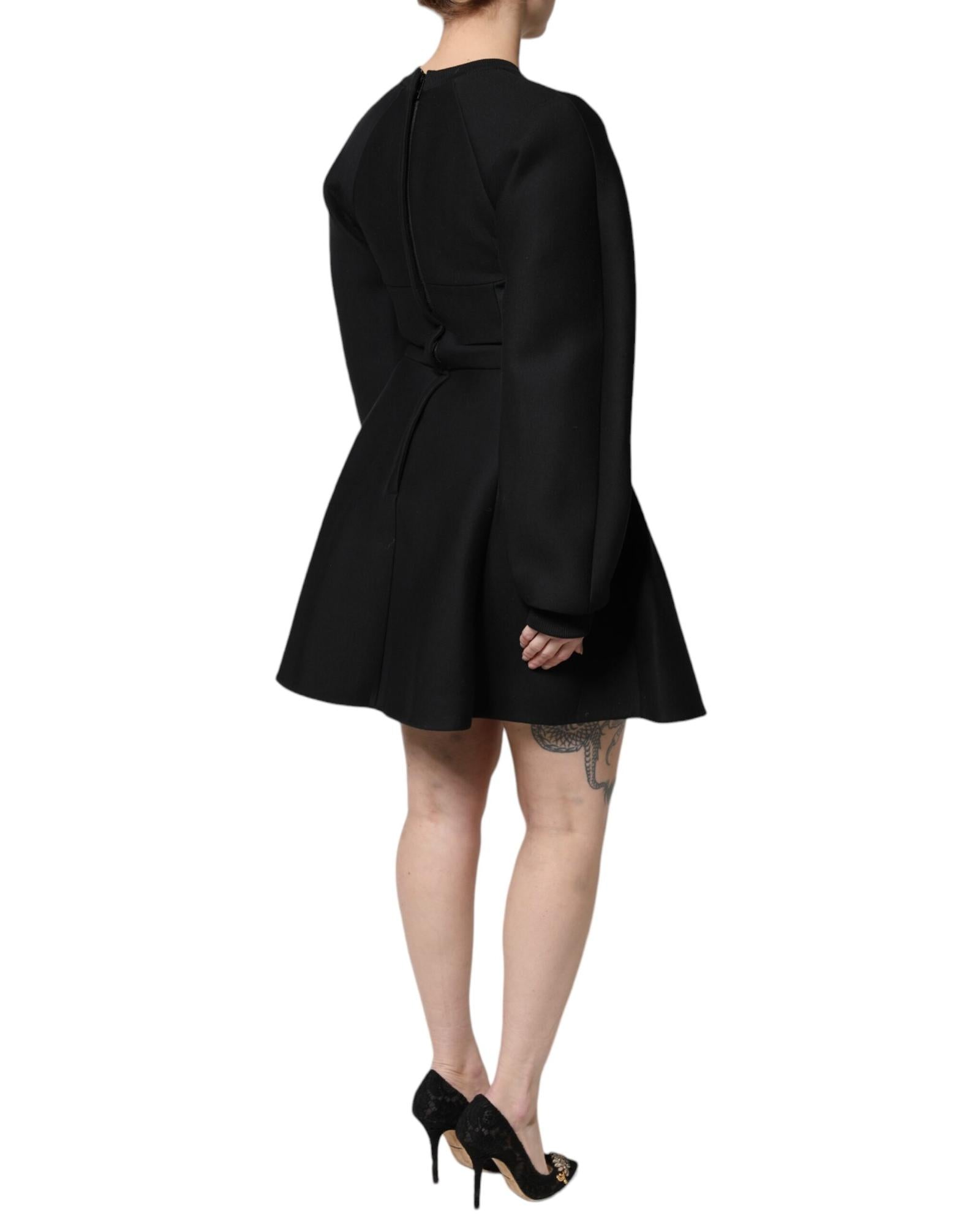 Dolce & Gabbana Women's Black Cotton Long Sleeves A-line Mini Dress - 42 IT 4
