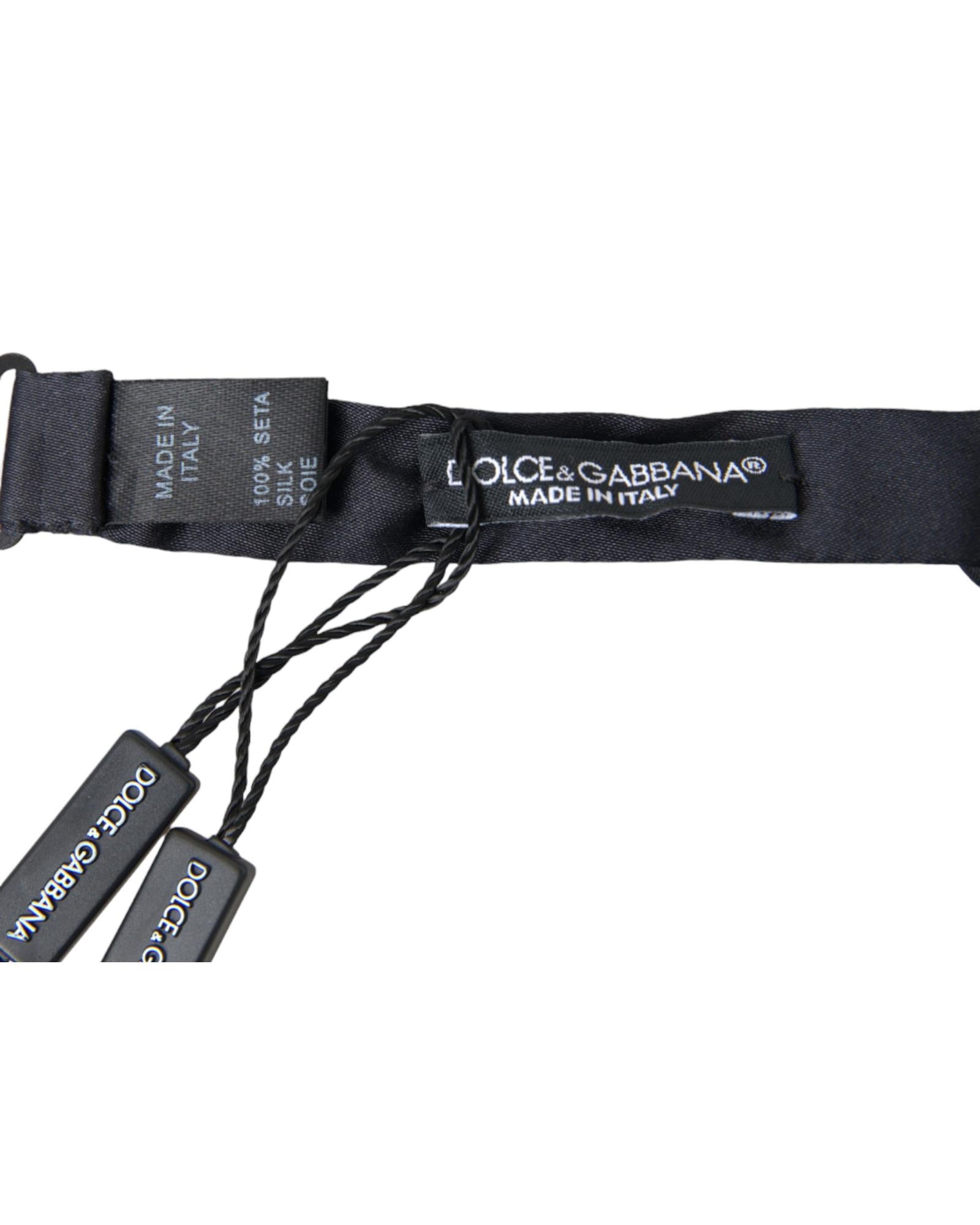 Dolce & Gabbana Men's Dark Blue Silk Satin Adjustable Neck  Papillon Bow Tie - One Size 3