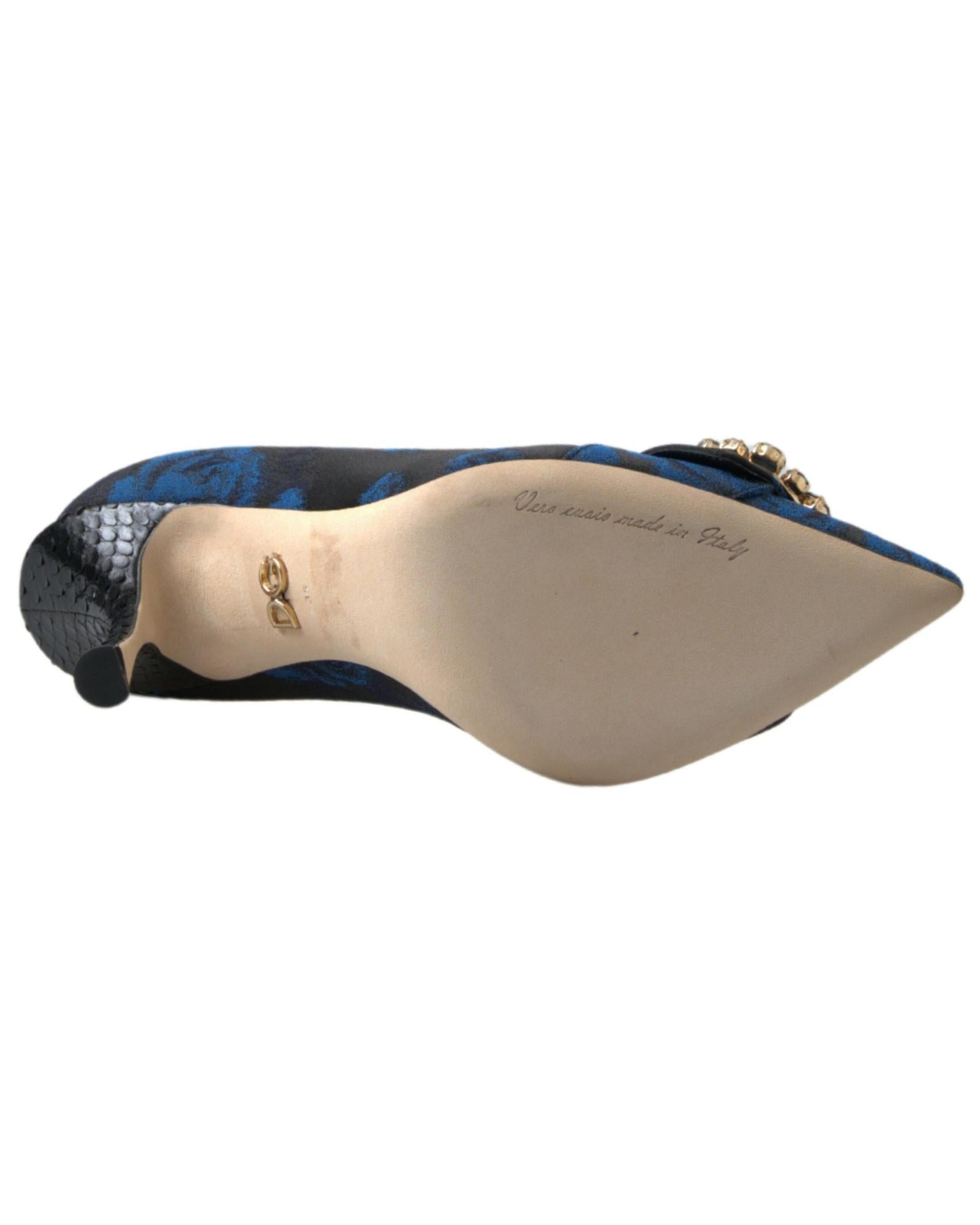 Dolce & Gabbana Women's Blue Floral Ayers Crystal Pumps Shoes - 37.5 EU 5