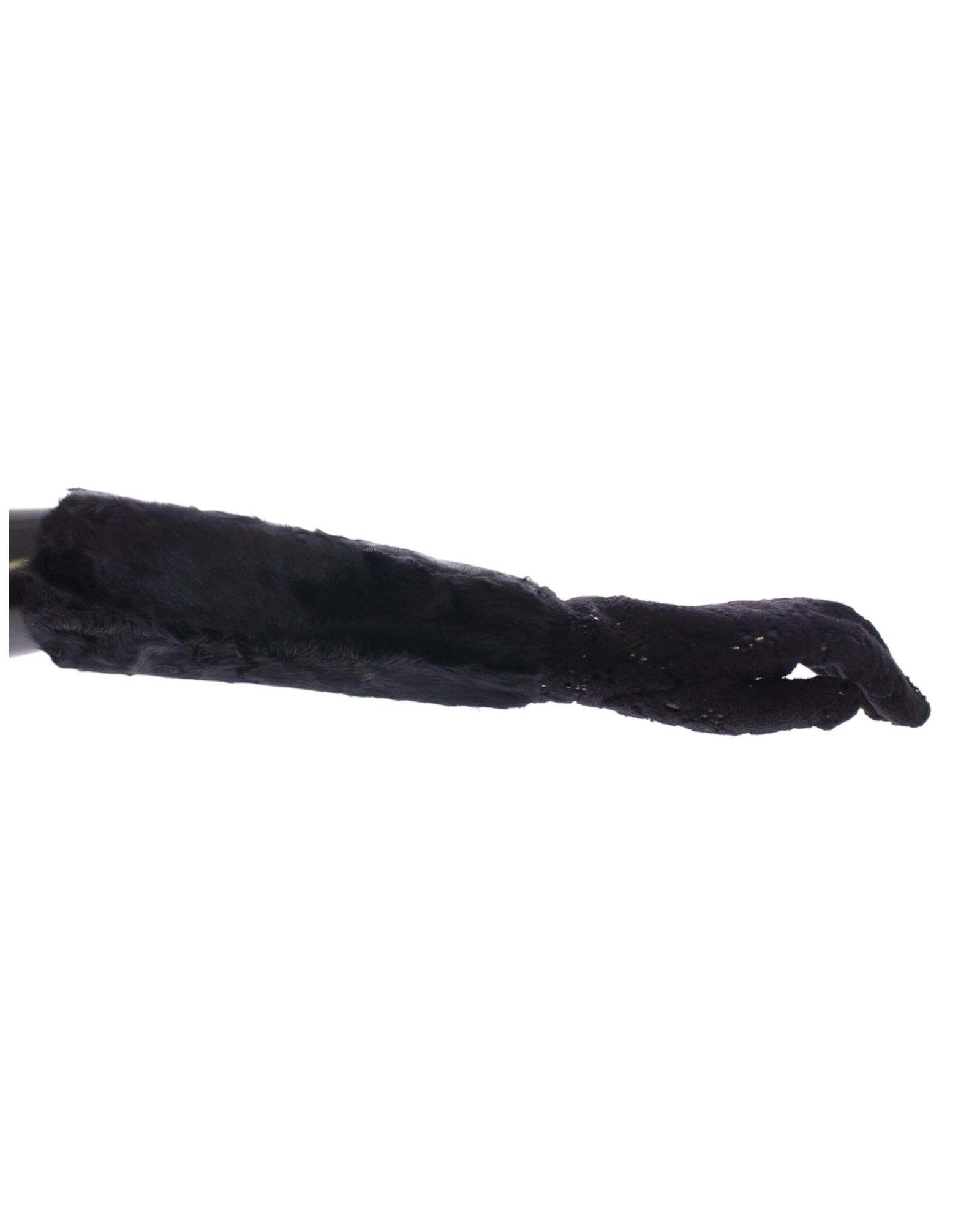 Luxury Black Wool Lace and Xiangao Lamb Fur Gloves 7.5 Women