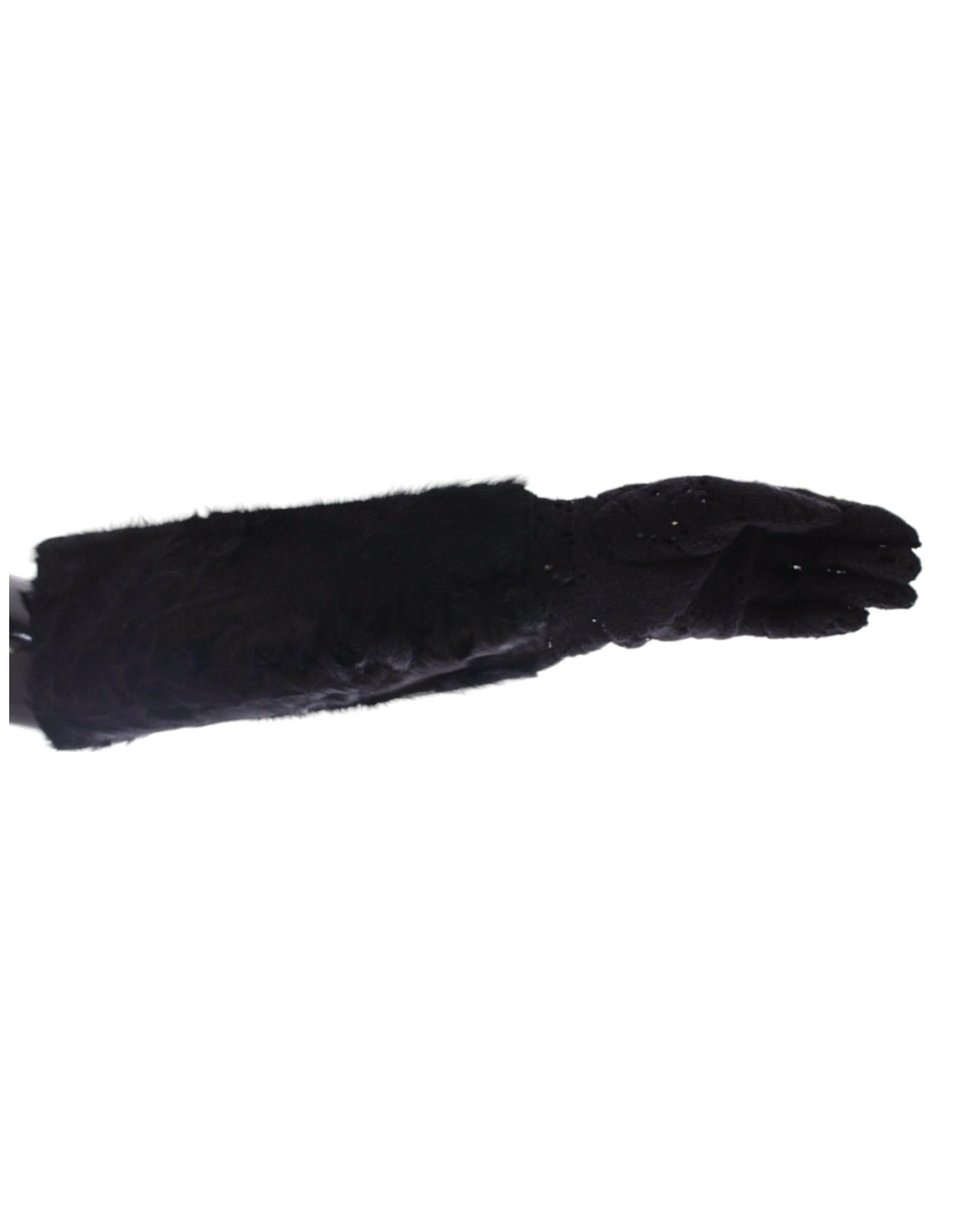 Luxury Black Wool Lace and Xiangao Lamb Fur Gloves 7.5 Women 3