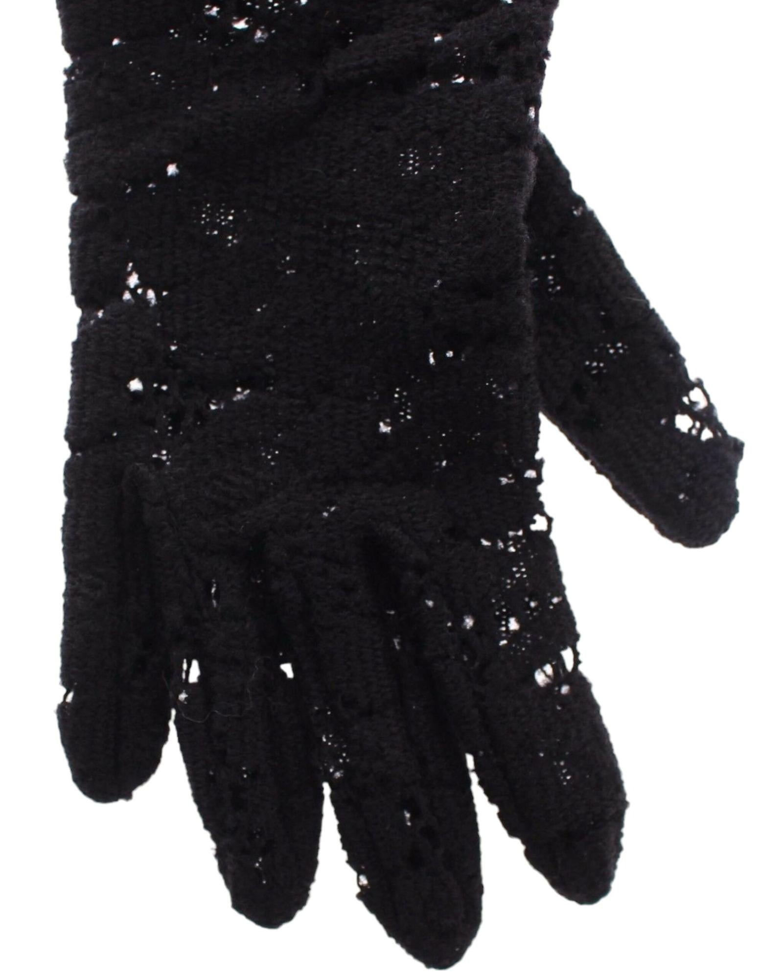 Luxury Black Wool Lace and Xiangao Lamb Fur Gloves 7.5 Women 4