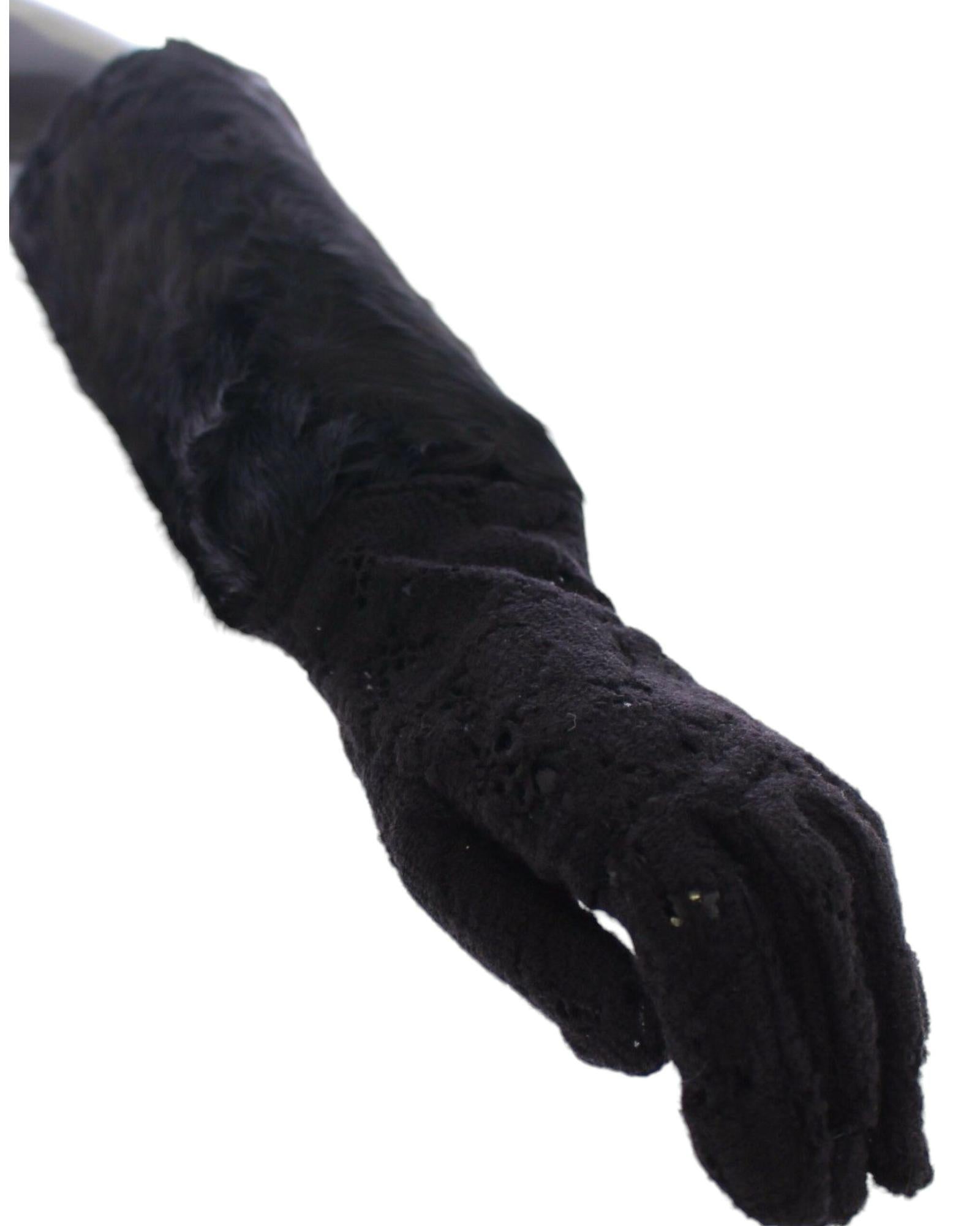 Luxury Black Wool Lace and Xiangao Lamb Fur Gloves 7.5 Women 5