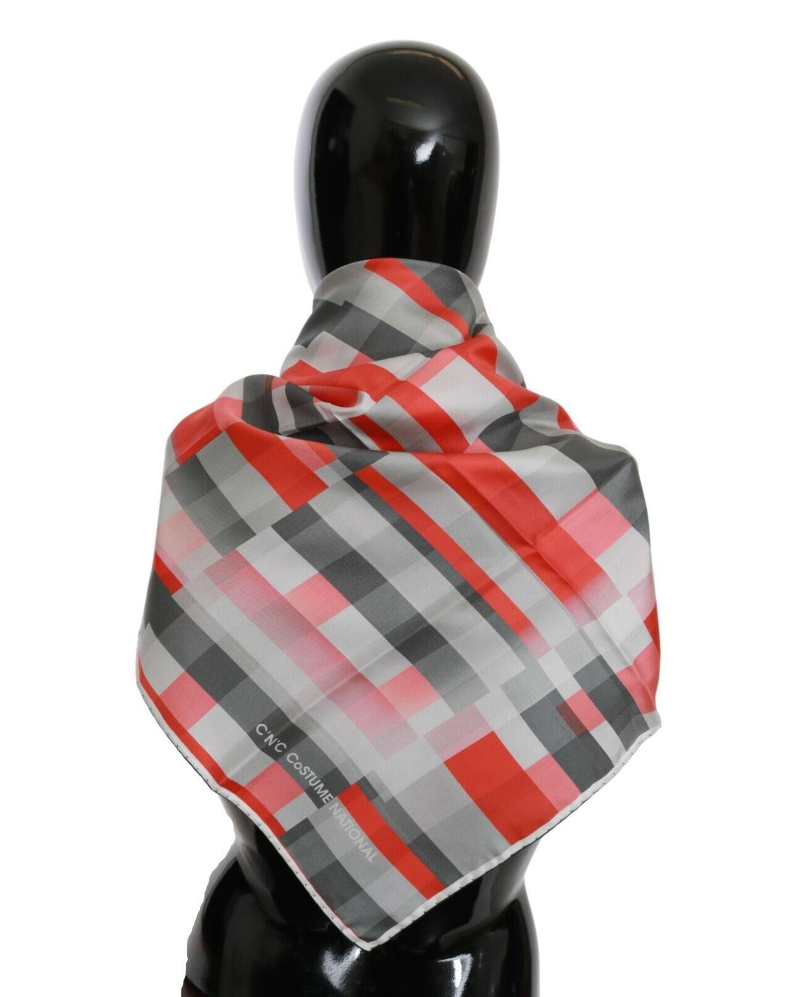 C&#8217;N&#8217;C COSTUME NATIONAL Gray Red Checkered Silk Scarf One Size Women 3