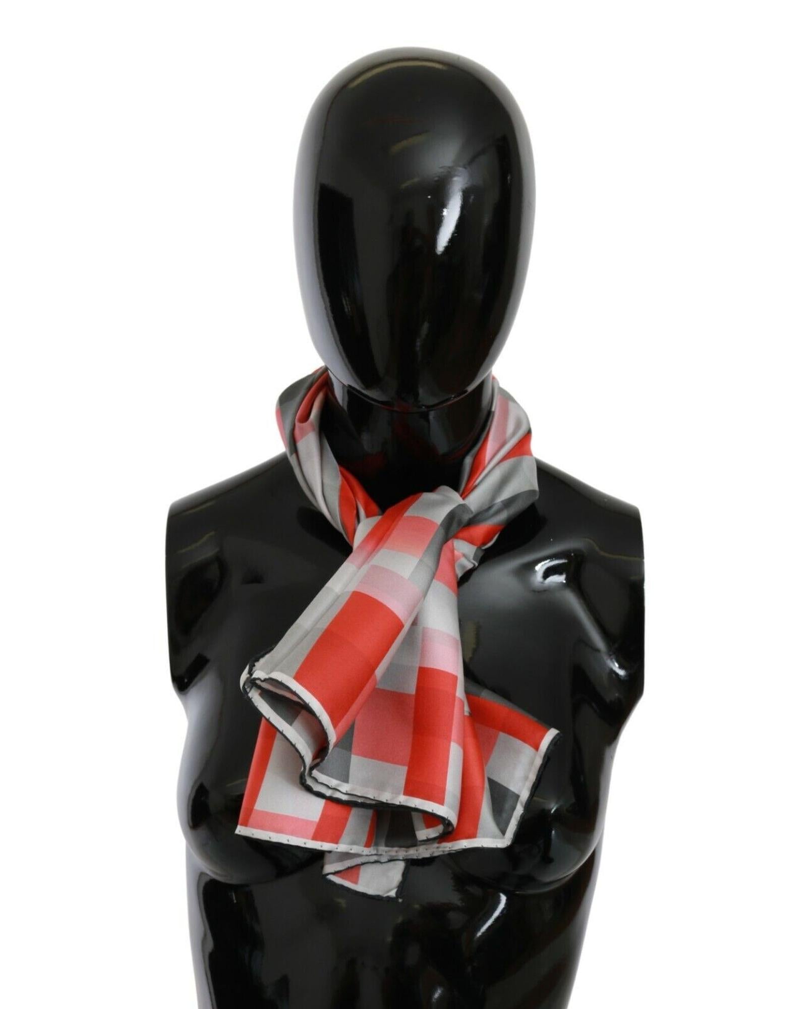C&#8217;N&#8217;C COSTUME NATIONAL Gray Red Checkered Silk Scarf One Size Women 4