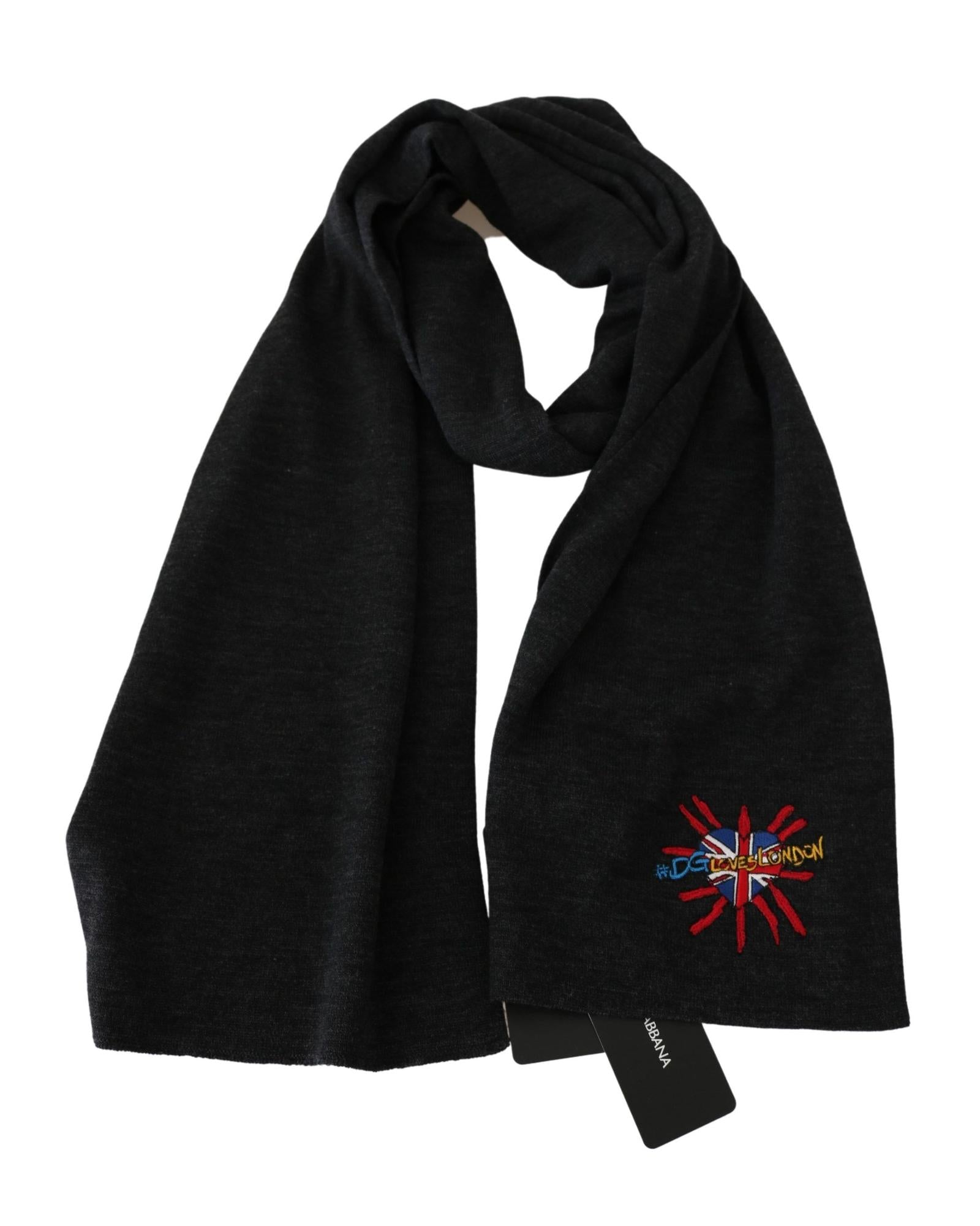 100% Wool Gray Scarf with #DGLovesLondon Embroidered Logo - Dolce & Gabbana One Size Women 3