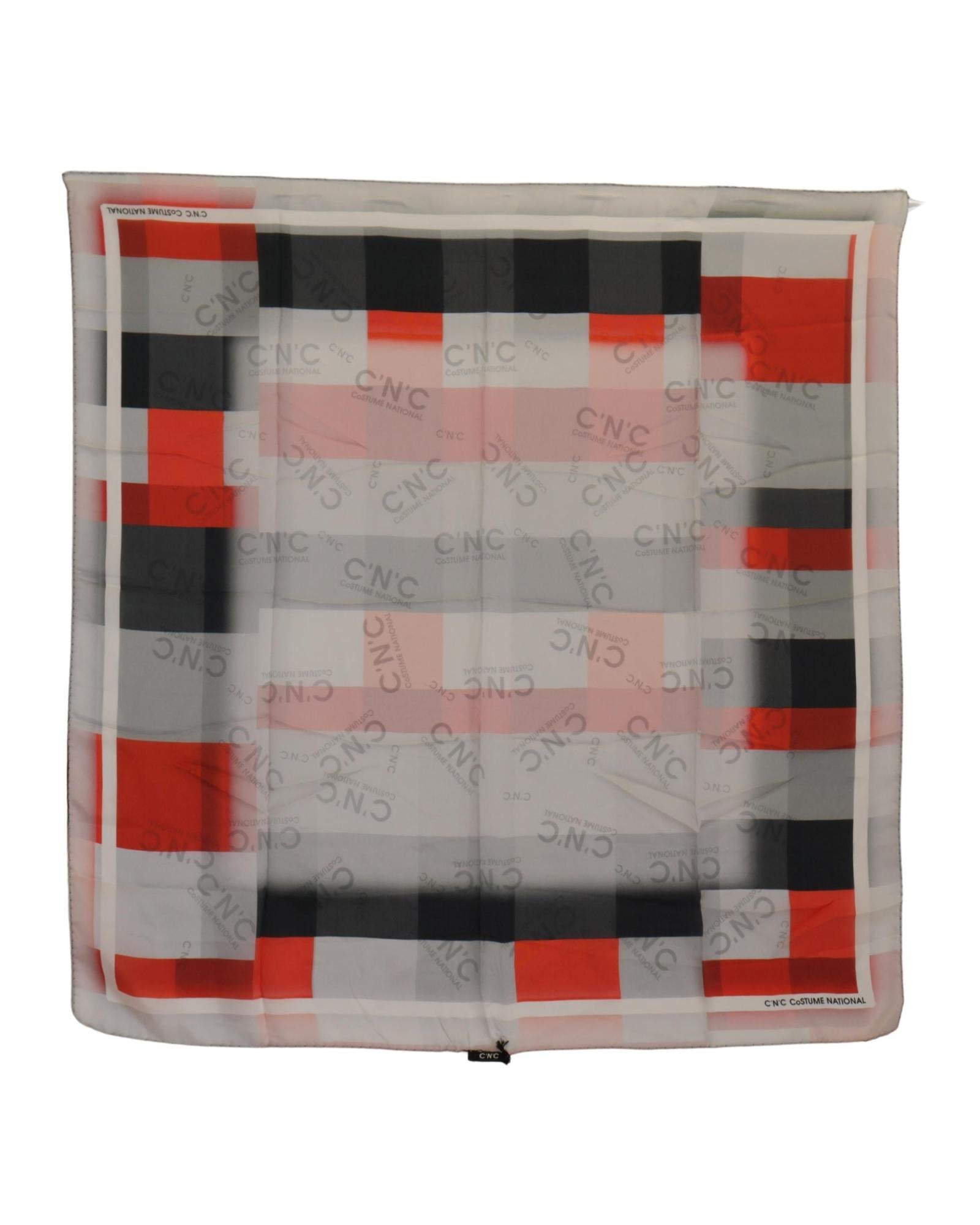 Costume National Women's Gray Red Silk Shawl Foulard Wrap Scarf - One Size 3
