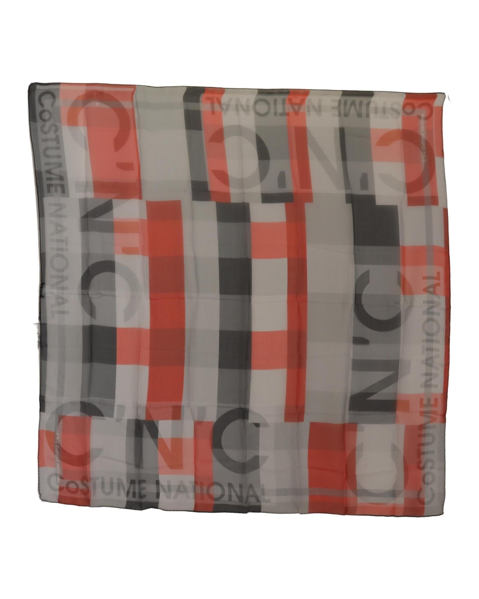 CNC Costume National Grey and Red Checkered Printed Silk Scarf One Size Women 3