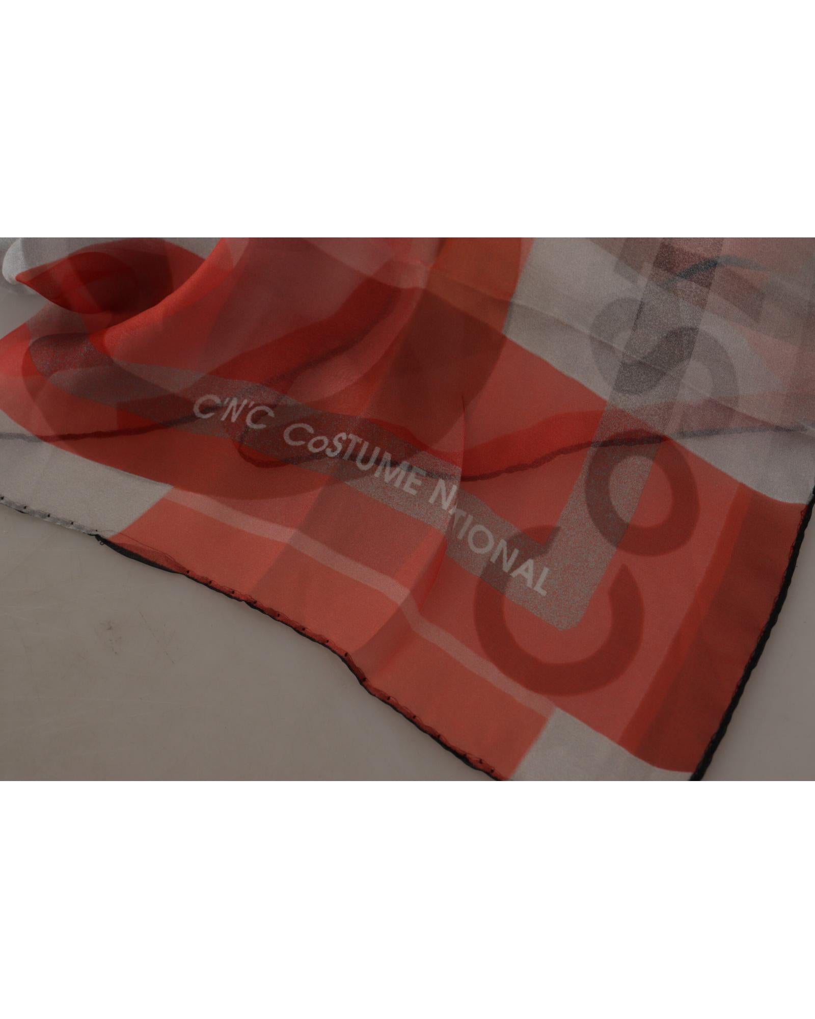CNC Costume National Grey and Red Checkered Printed Silk Scarf One Size Women 4