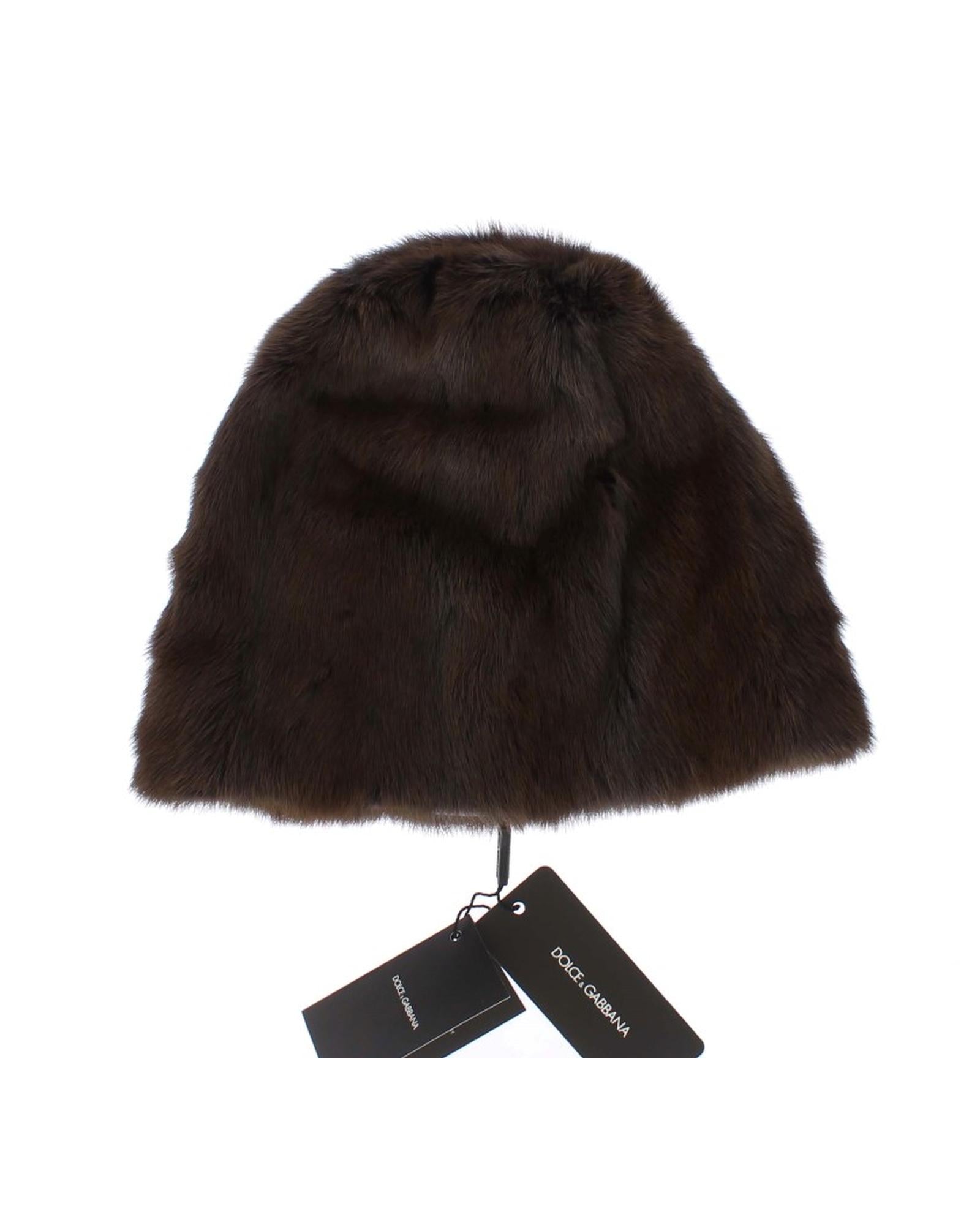 Gorgeous Dolce & Gabbana Brown Weasel Fur Beanie with Gray Cashmere Lining 57 cm Women 4