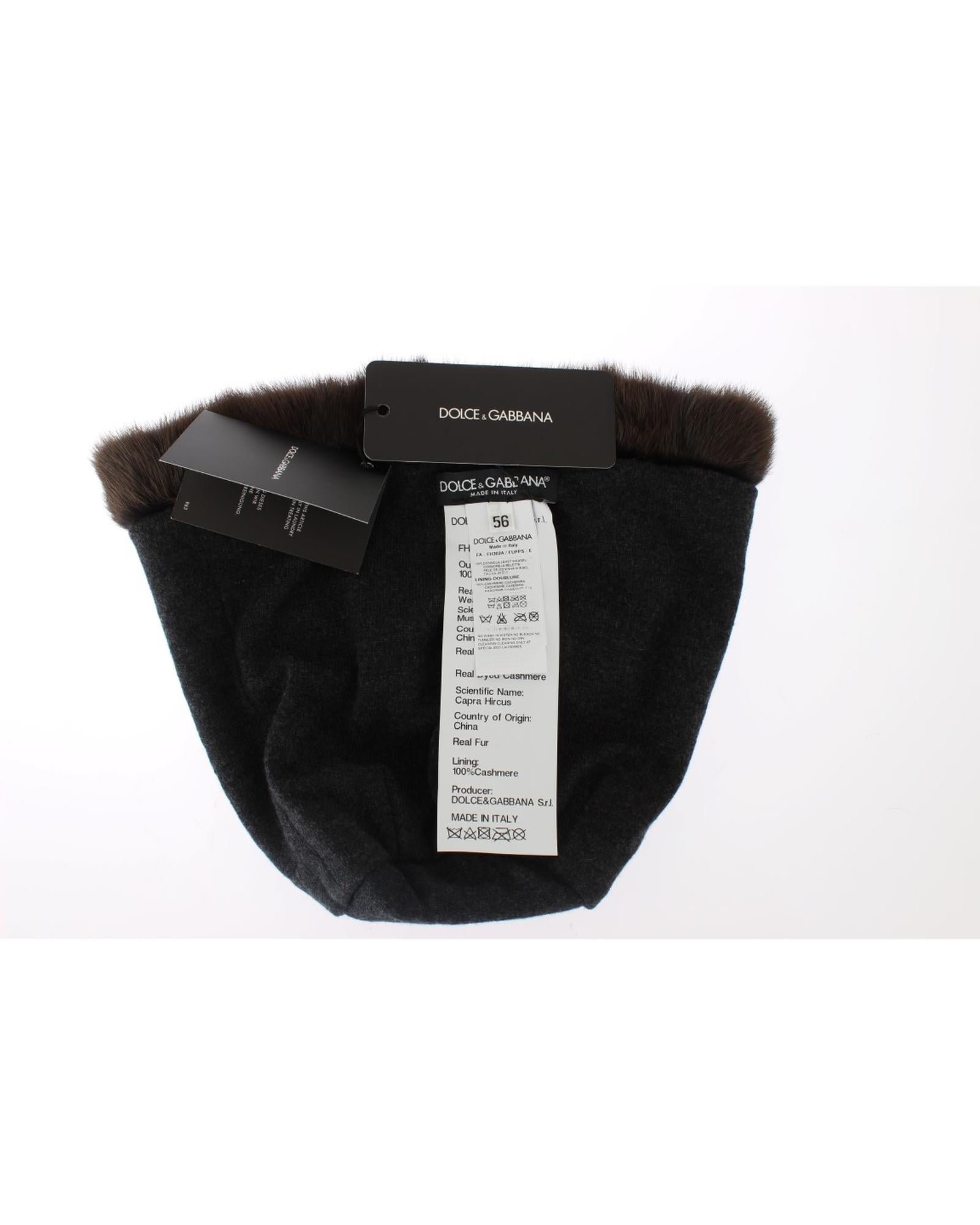 Gorgeous Dolce & Gabbana Brown Weasel Fur Beanie with Gray Cashmere Lining 57 cm Women 5
