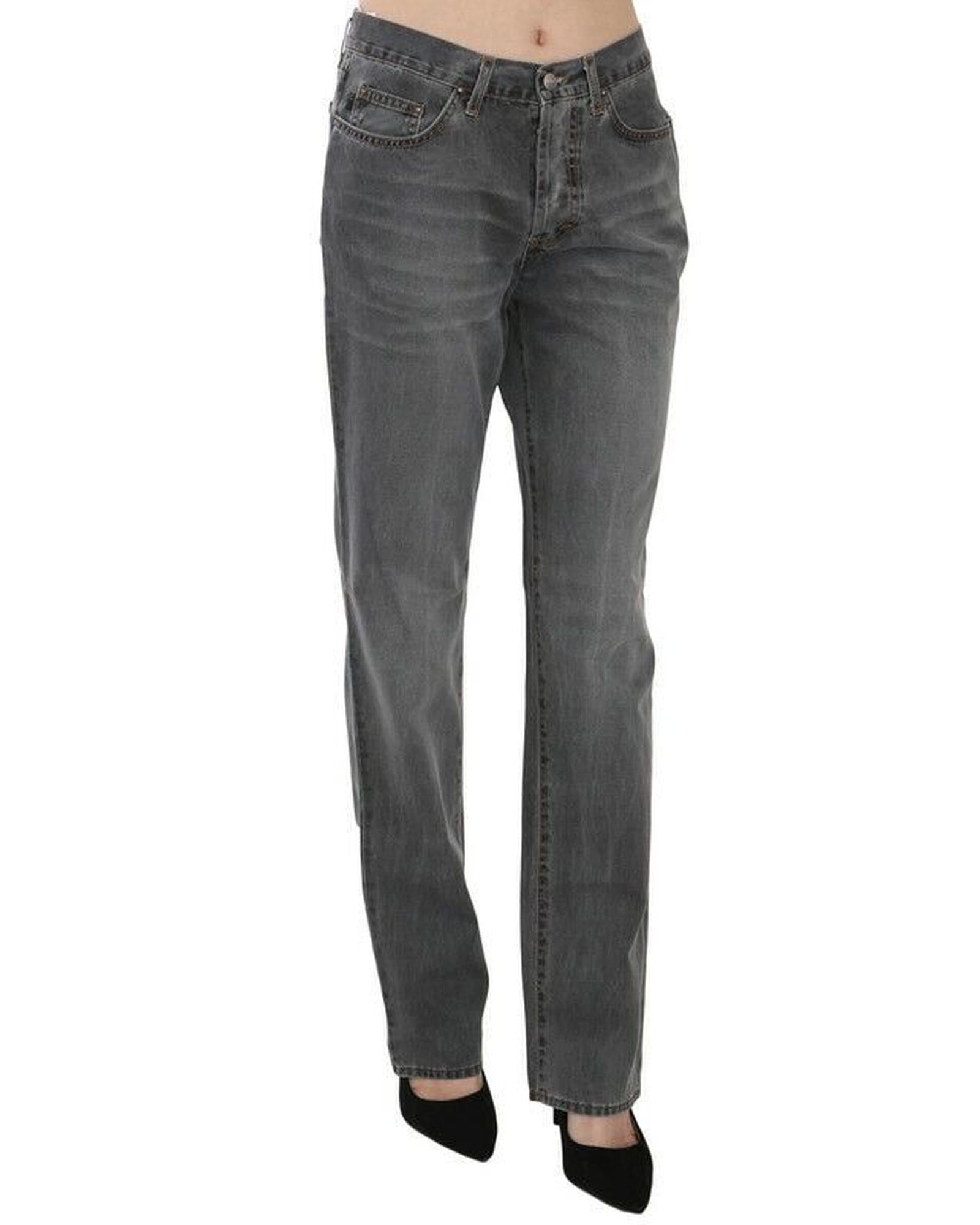 Mid Waist Straight Denim Pants with Logo Details W30 US Women 4