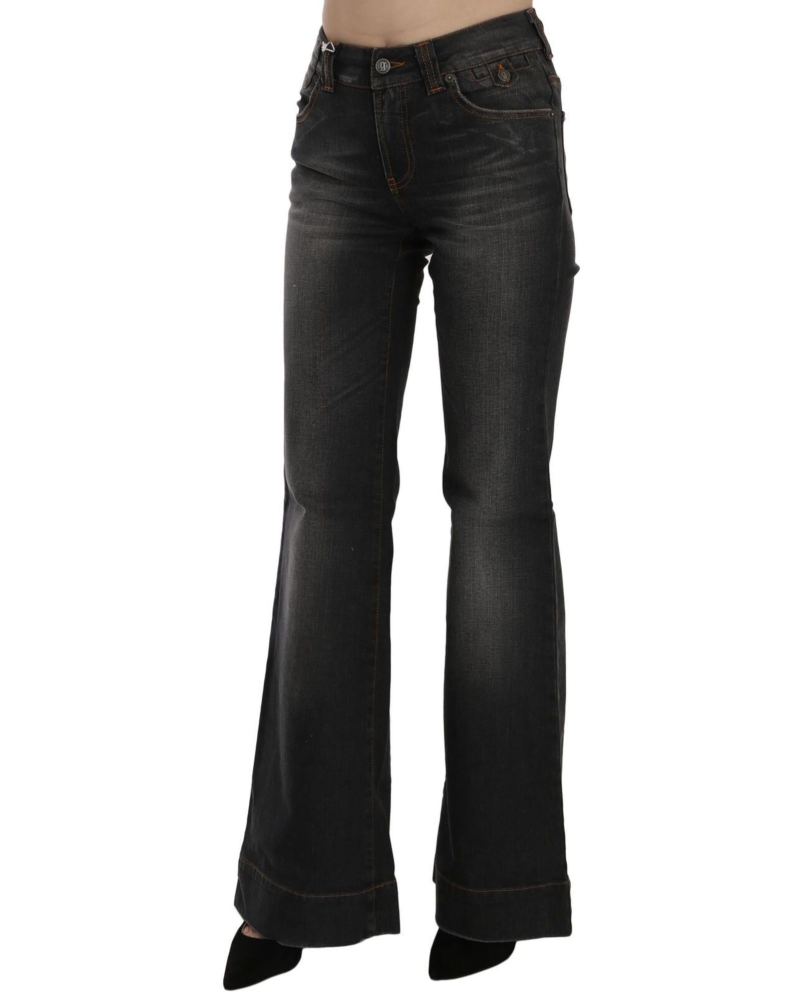 Mid Waist Flared Denim Casual Pants with Logo Details W25 US Women 3