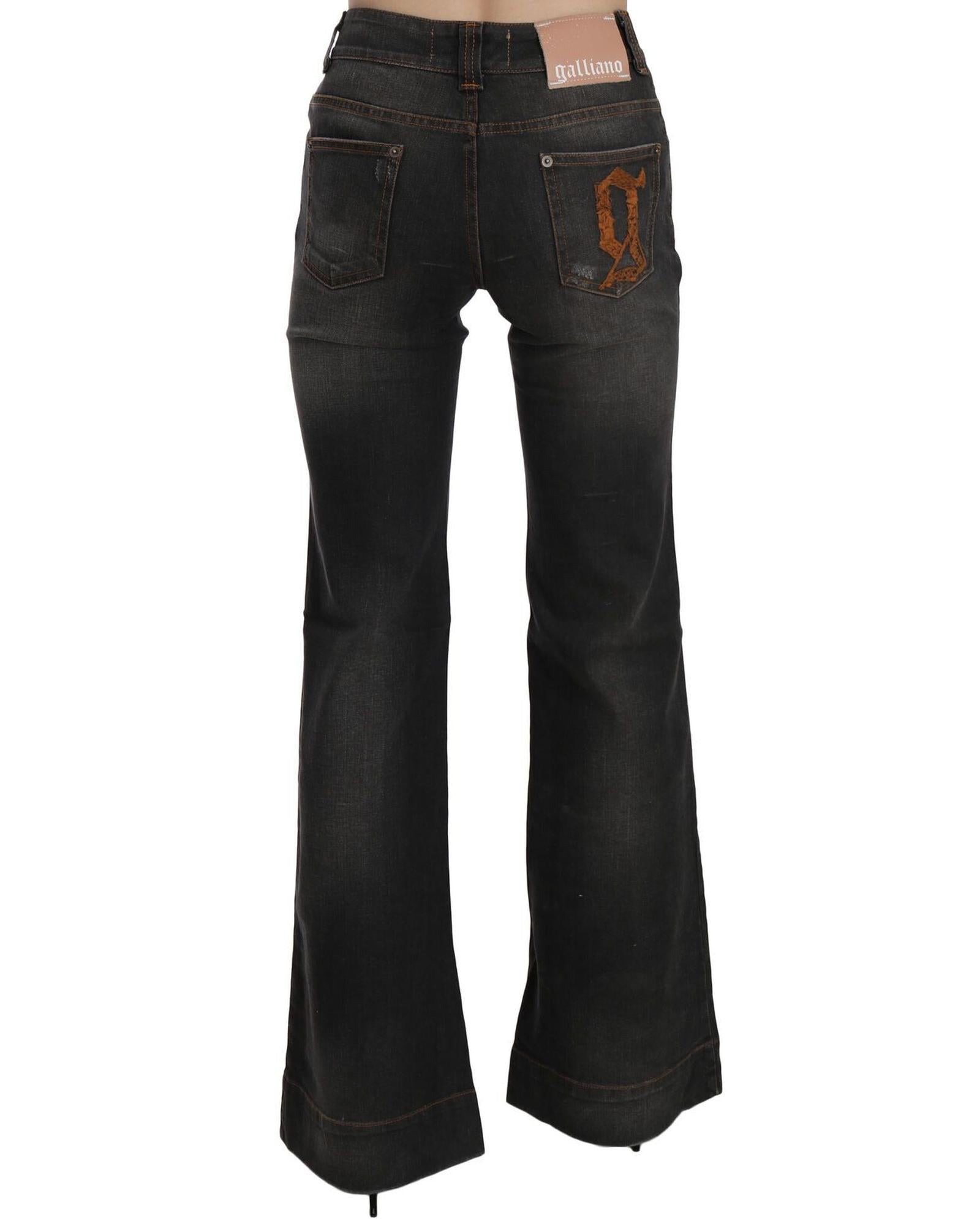 Mid Waist Flared Denim Casual Pants with Logo Details W25 US Women 4