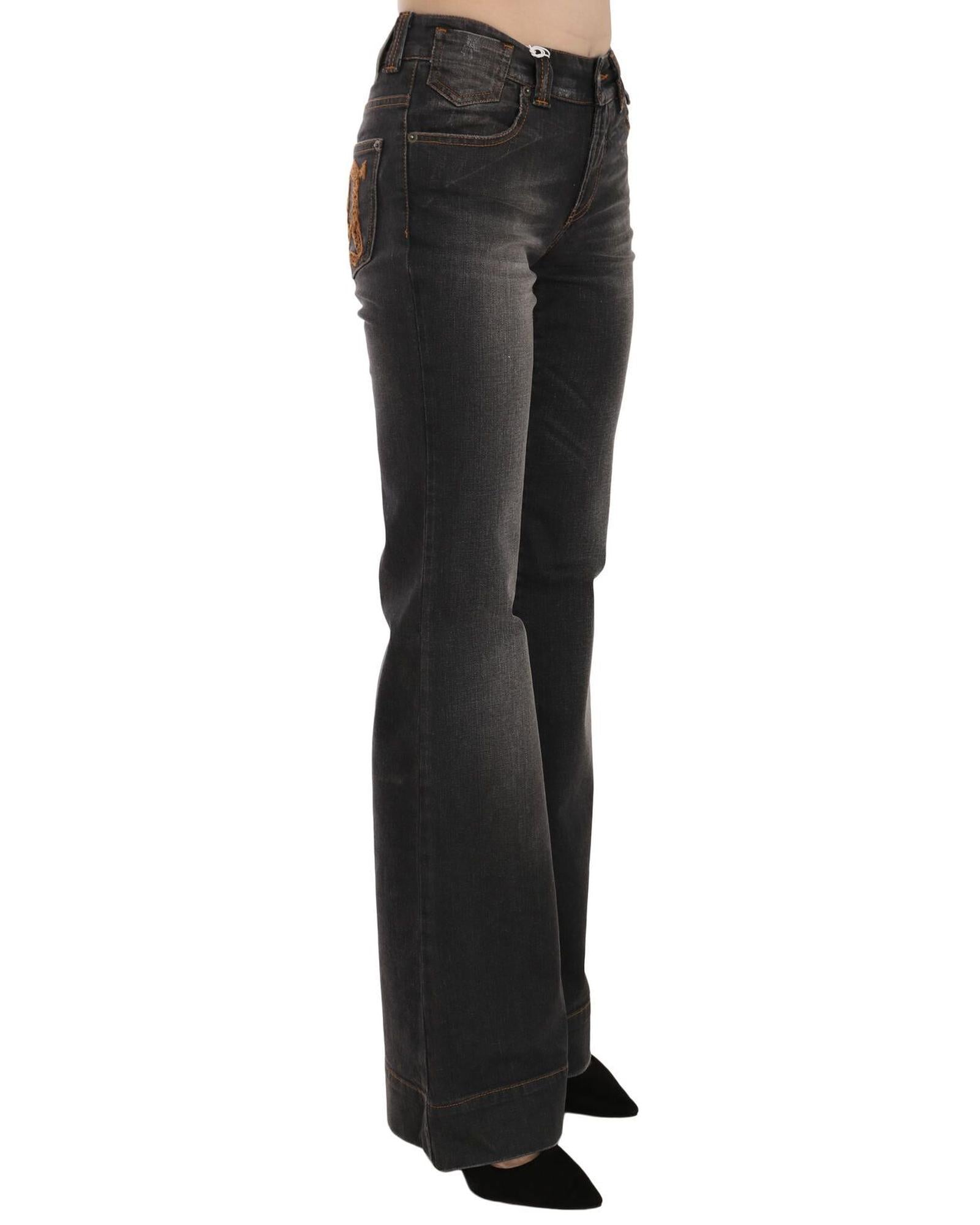 Mid Waist Flared Denim Casual Pants with Logo Details W26 US Women