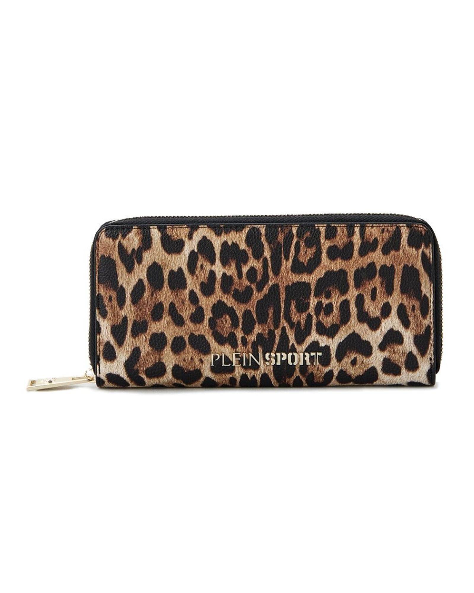 Plein Sport Zipper Wallet with BR Logo and Gold Hardware One Size Women