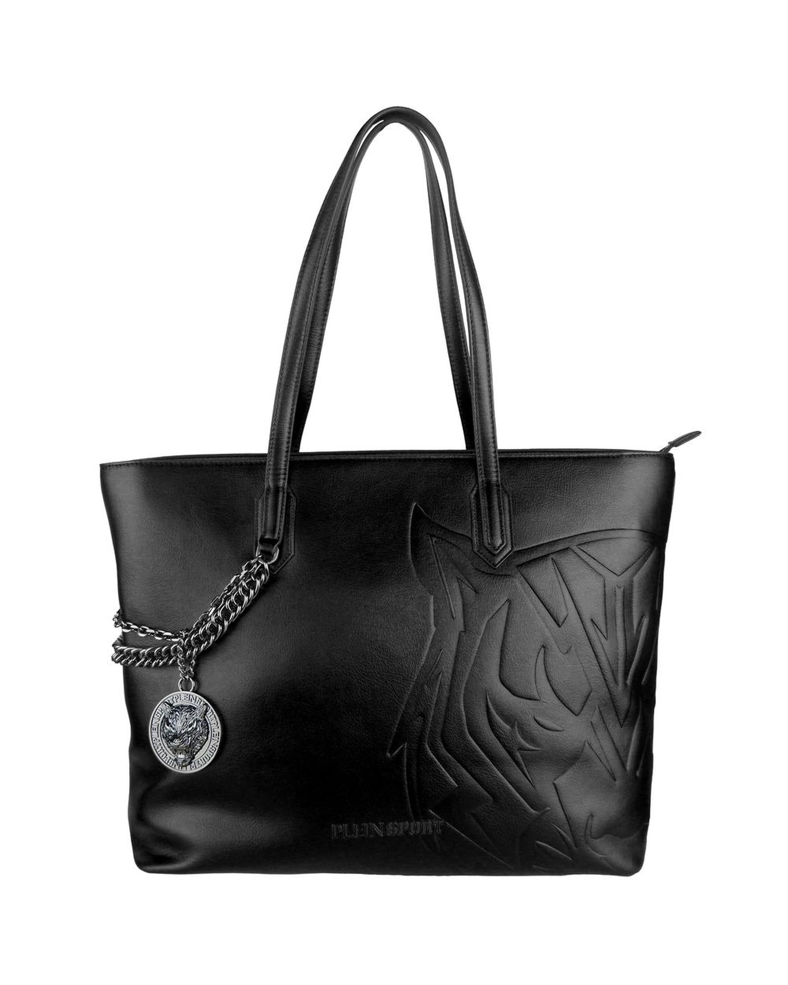 Black Eco-Leather Plein Sport Shopping Bag with Chain Detail One Size Women