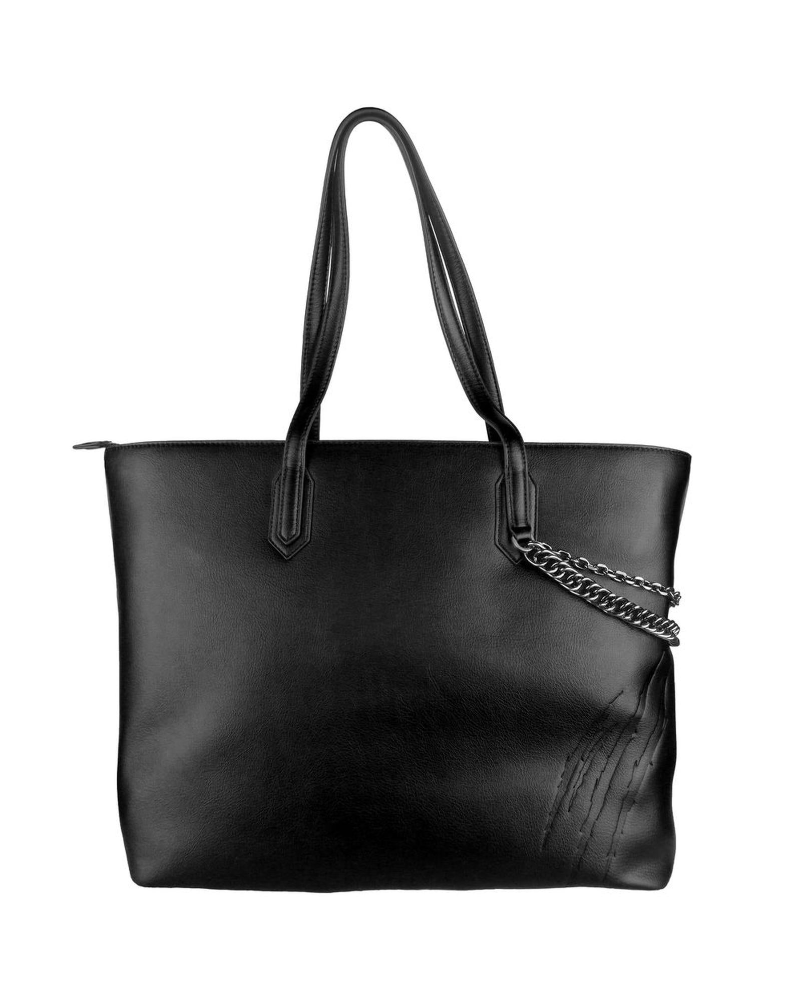 Black Eco-Leather Plein Sport Shopping Bag with Chain Detail One Size Women