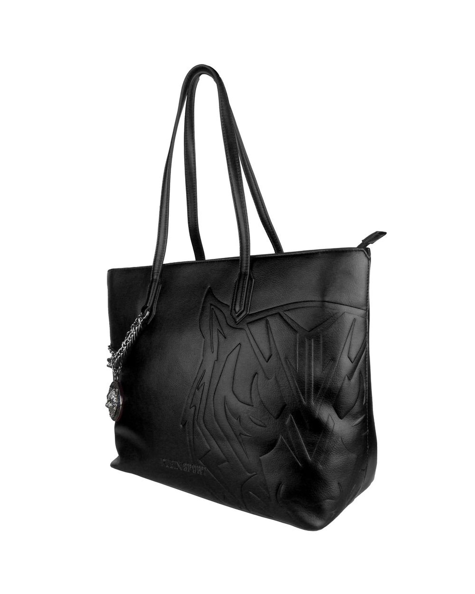 Black Eco-Leather Plein Sport Shopping Bag with Chain Detail One Size Women 3