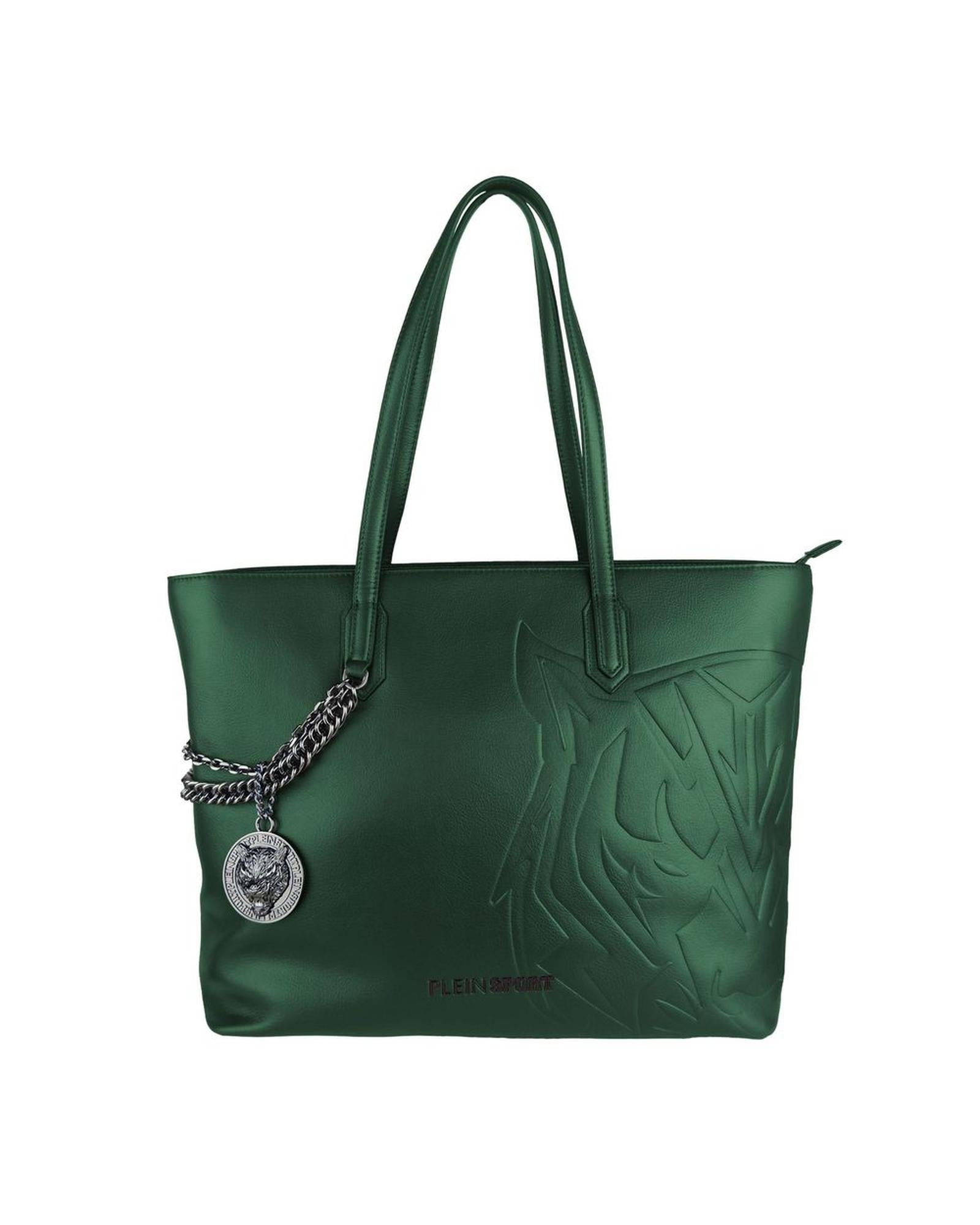 Dark Green Eco-Leather Shopping Bag with Removable Shoulder Strap One Size Women