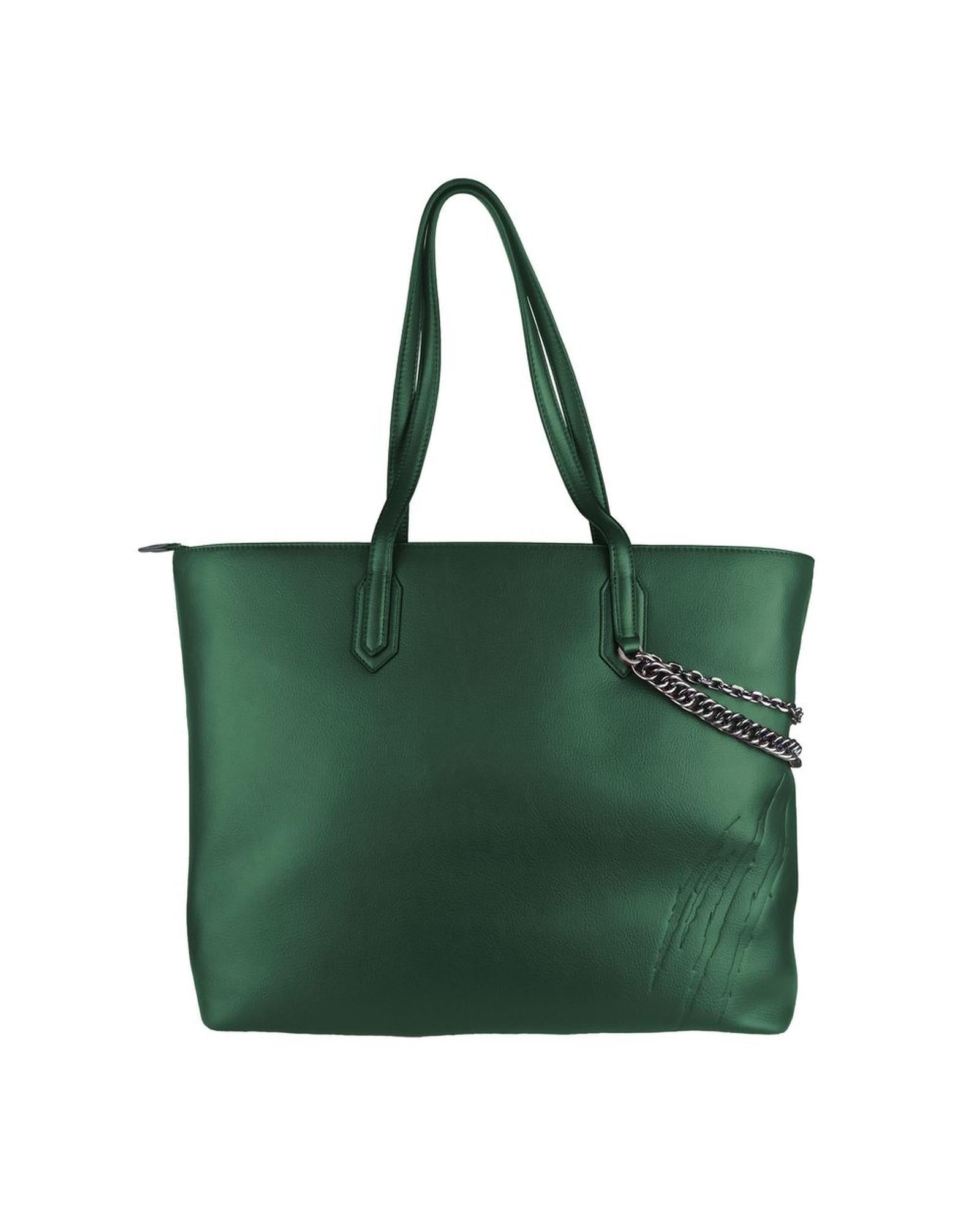 Dark Green Eco-Leather Shopping Bag with Removable Shoulder Strap One Size Women 3