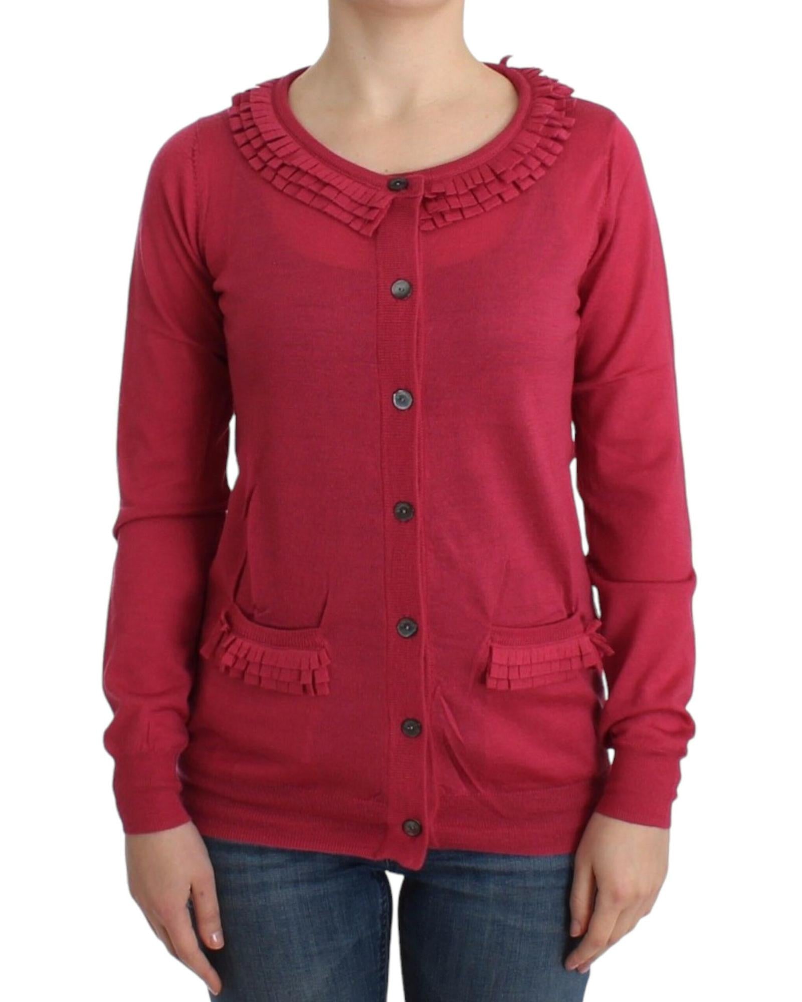 Authentic John Galliano Pink Wool Cardigan with Logo Details S Women
