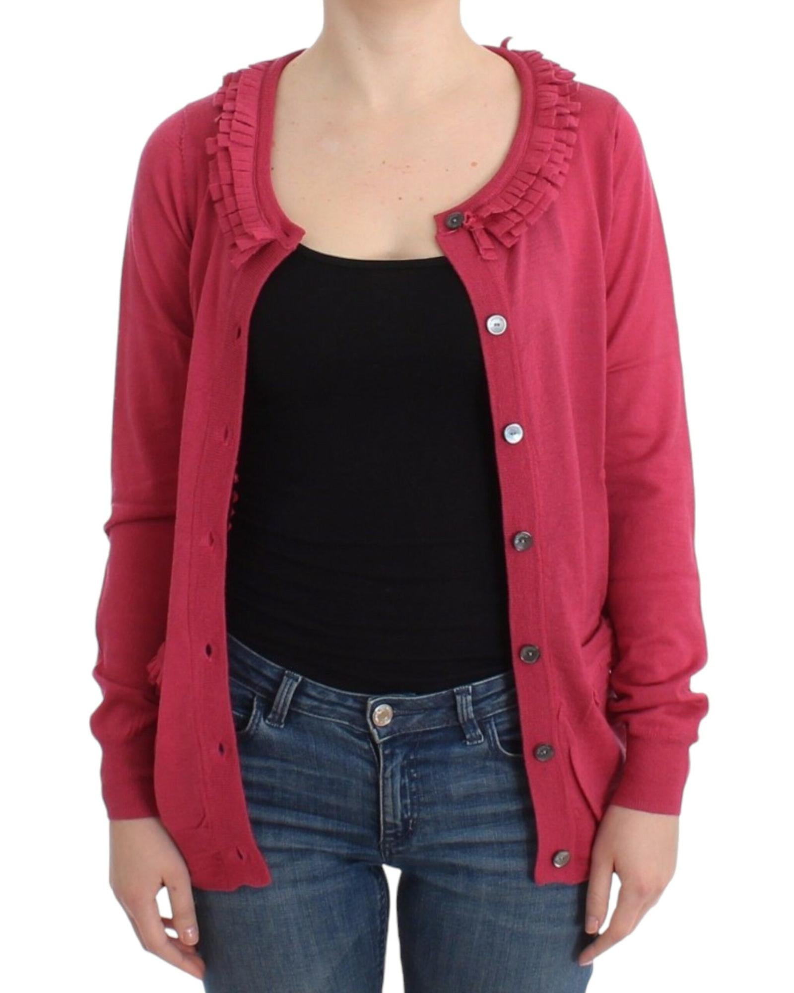 Authentic John Galliano Pink Wool Cardigan with Logo Details S Women 6