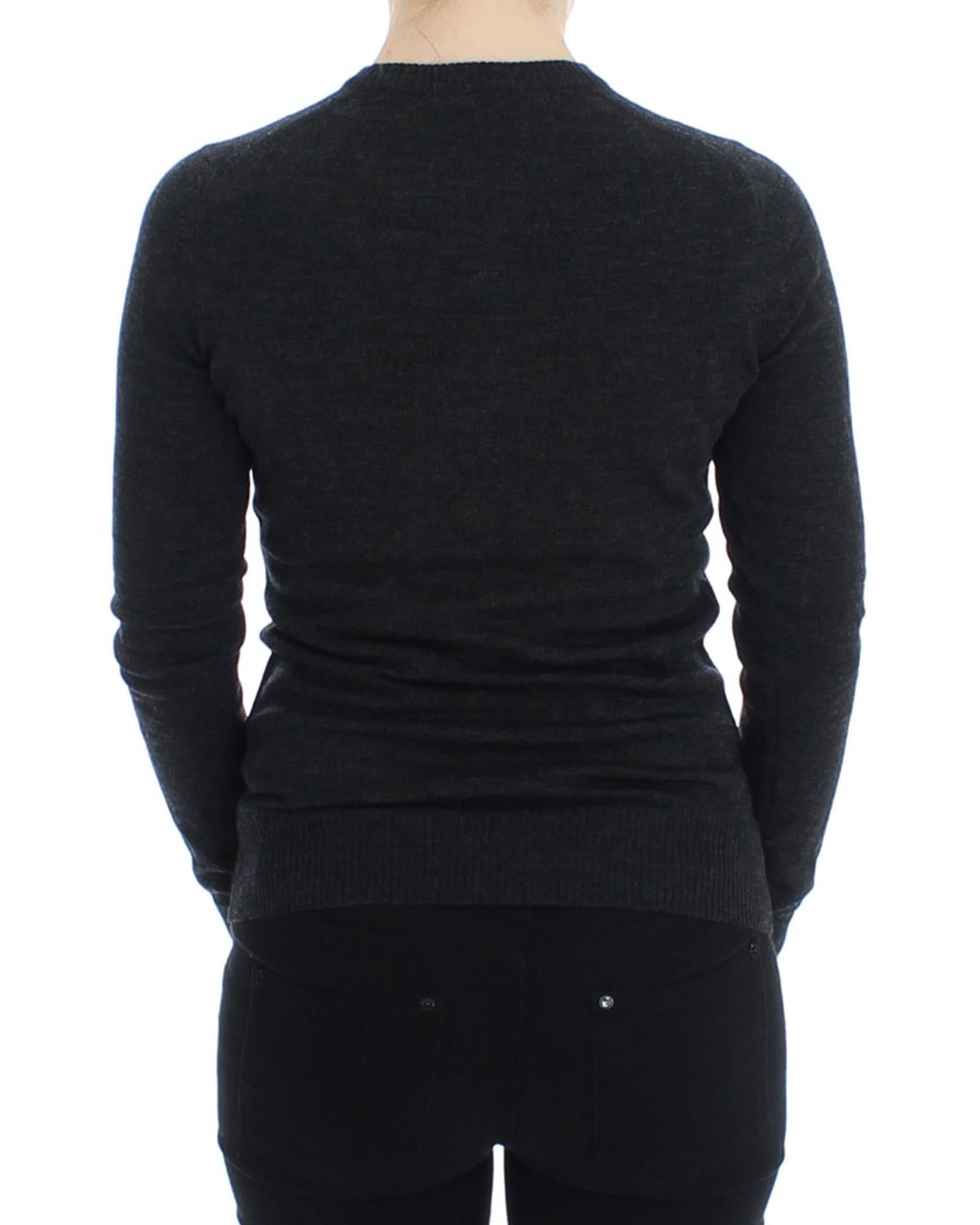 Gray Wool Cardigan Sweater with Logo Details 38 IT Women 3