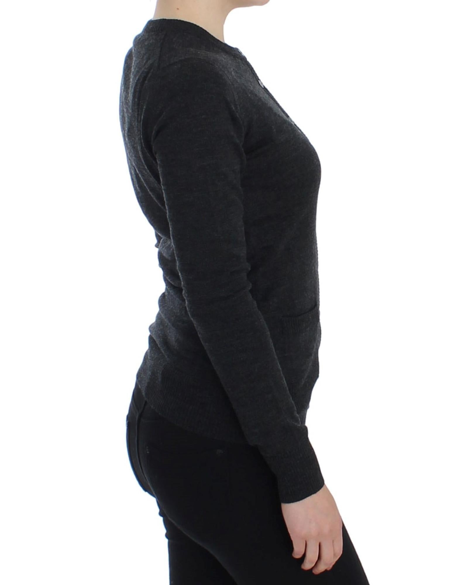 Gray Wool Cardigan Sweater with Logo Details 38 IT Women 4